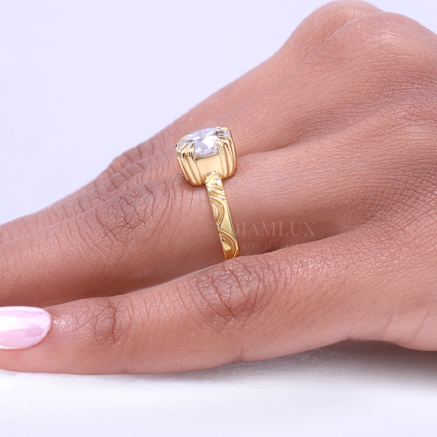 Round Brilliant Cut Lab Diamond Ornate Petal Solitaire Ring in 14kt Gold Diamlux Fine Jewelry