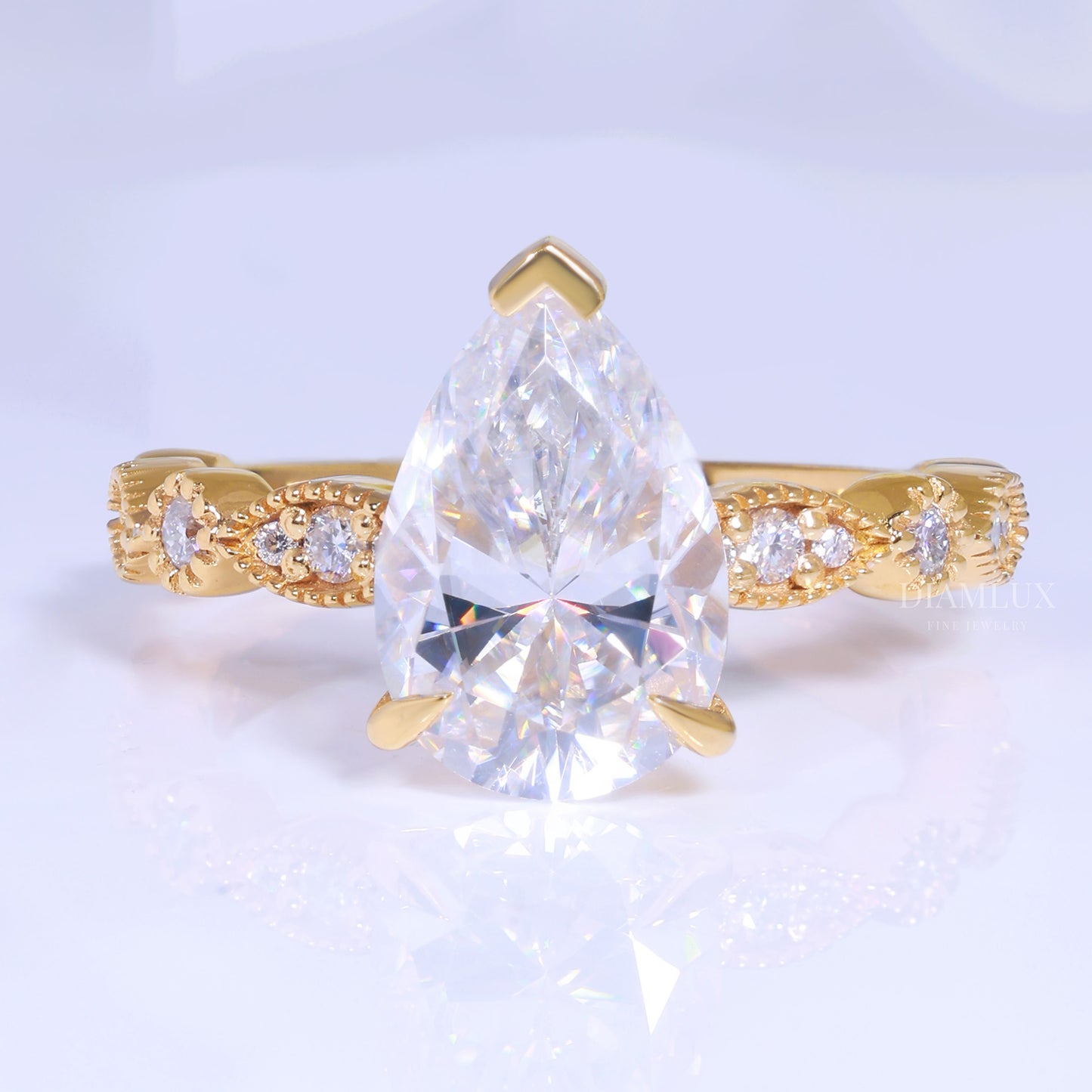 Pear Cut Lab Diamond Vintage Filigree Engagement Ring in 14kt Yellow Gold Diamlux Fine Jewelry
