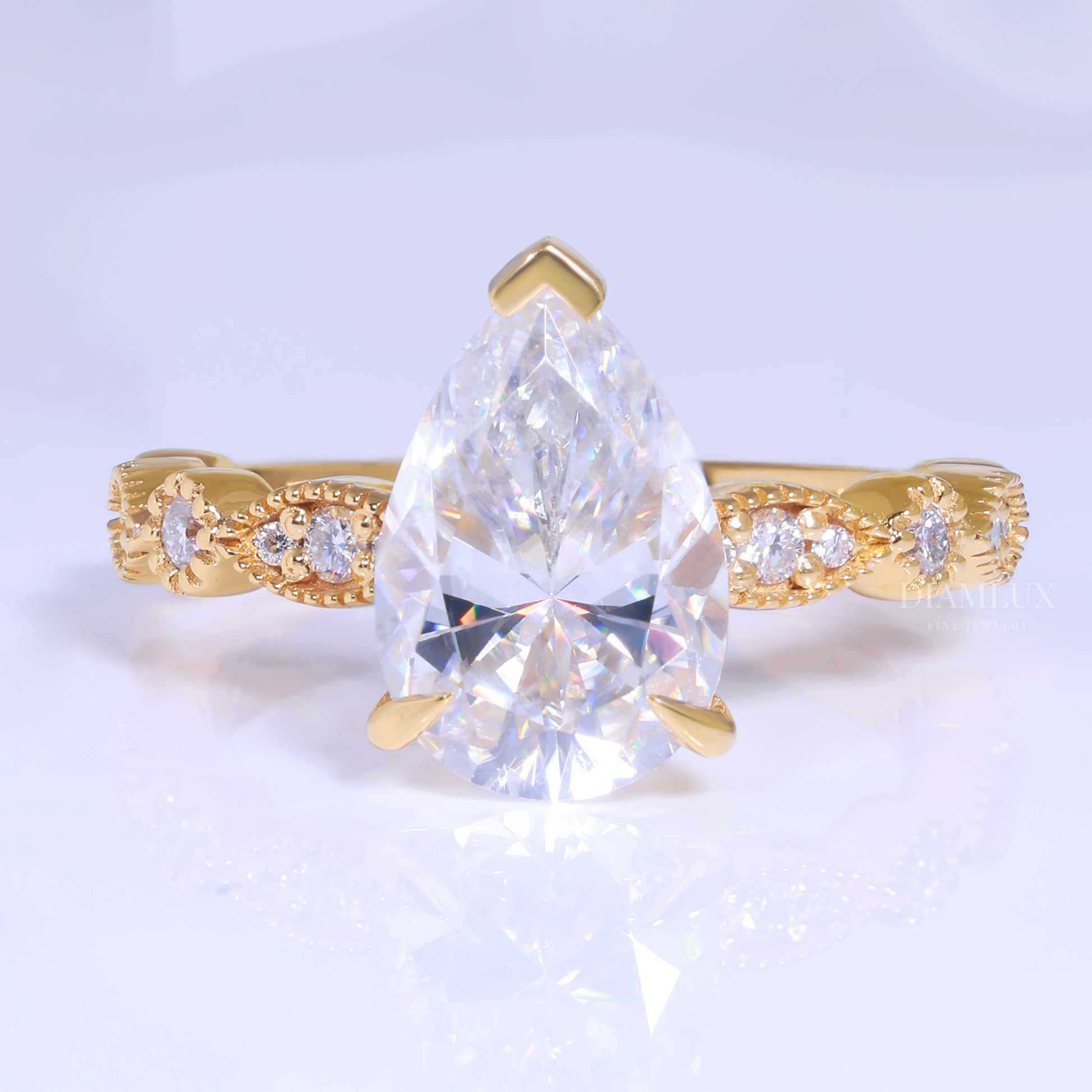Pear Cut Lab Diamond Vintage Filigree Engagement Ring in 14kt Yellow Gold Diamlux Fine Jewelry