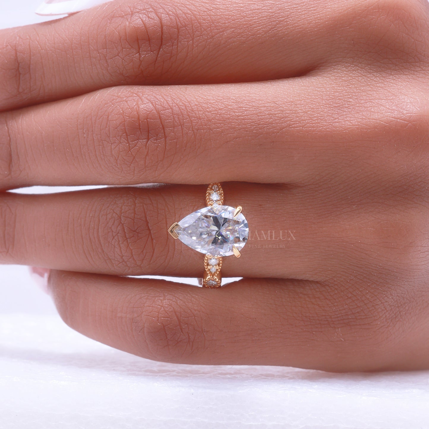 Pear Cut Lab Diamond Vintage Filigree Engagement Ring in 14kt Yellow Gold Diamlux Fine Jewelry