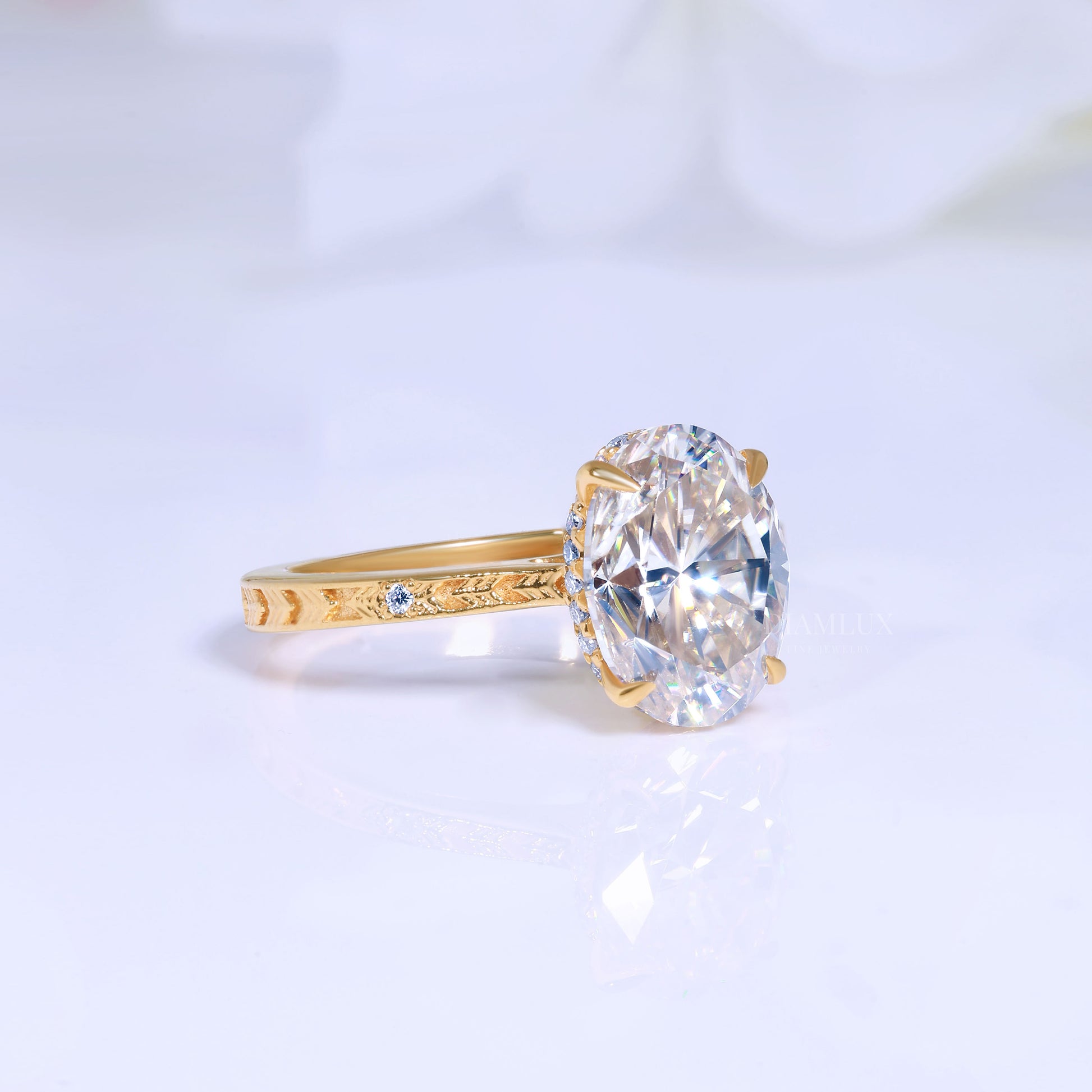 0kt Gold Hexagon Cut Lab Diamond Vintage-Inspired Ring Diamlux Fine Jewelry