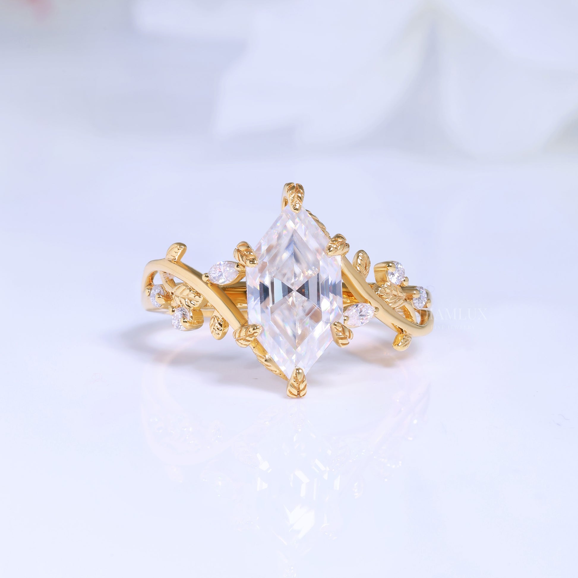 10kt Gold Hexagon Cut Lab Diamond Vintage-Inspired Ring Diamlux Fine Jewelry