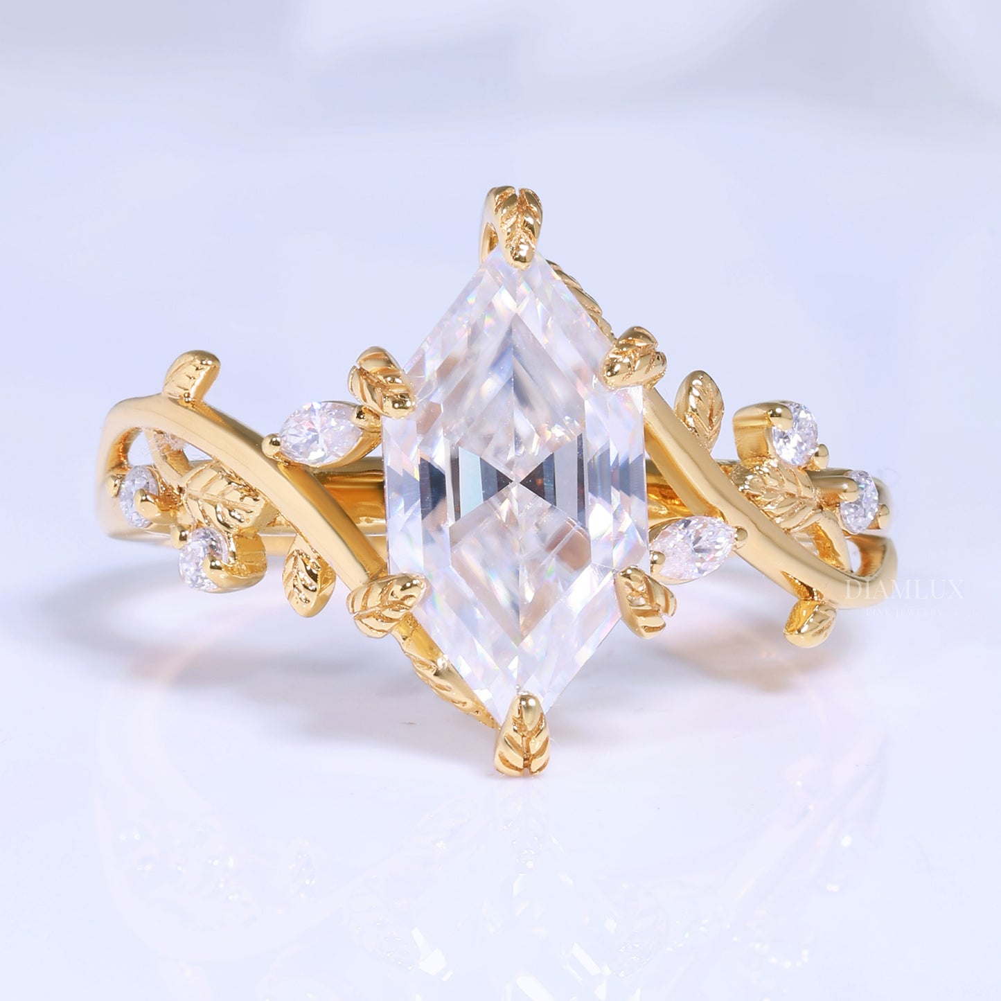 10kt Gold Hexagon Cut Lab Diamond Vintage-Inspired Ring Diamlux Fine Jewelry