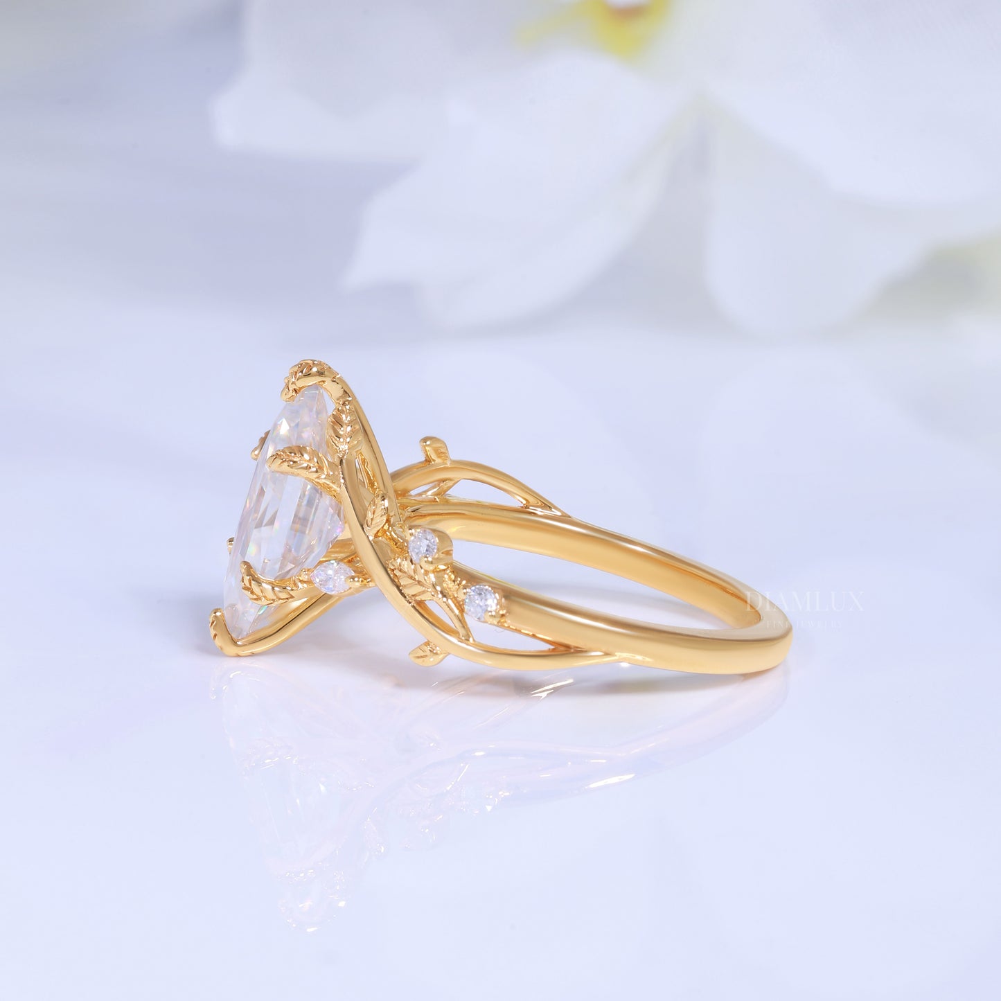 10kt Gold Hexagon Cut Lab Diamond Vintage-Inspired Ring Diamlux Fine Jewelry