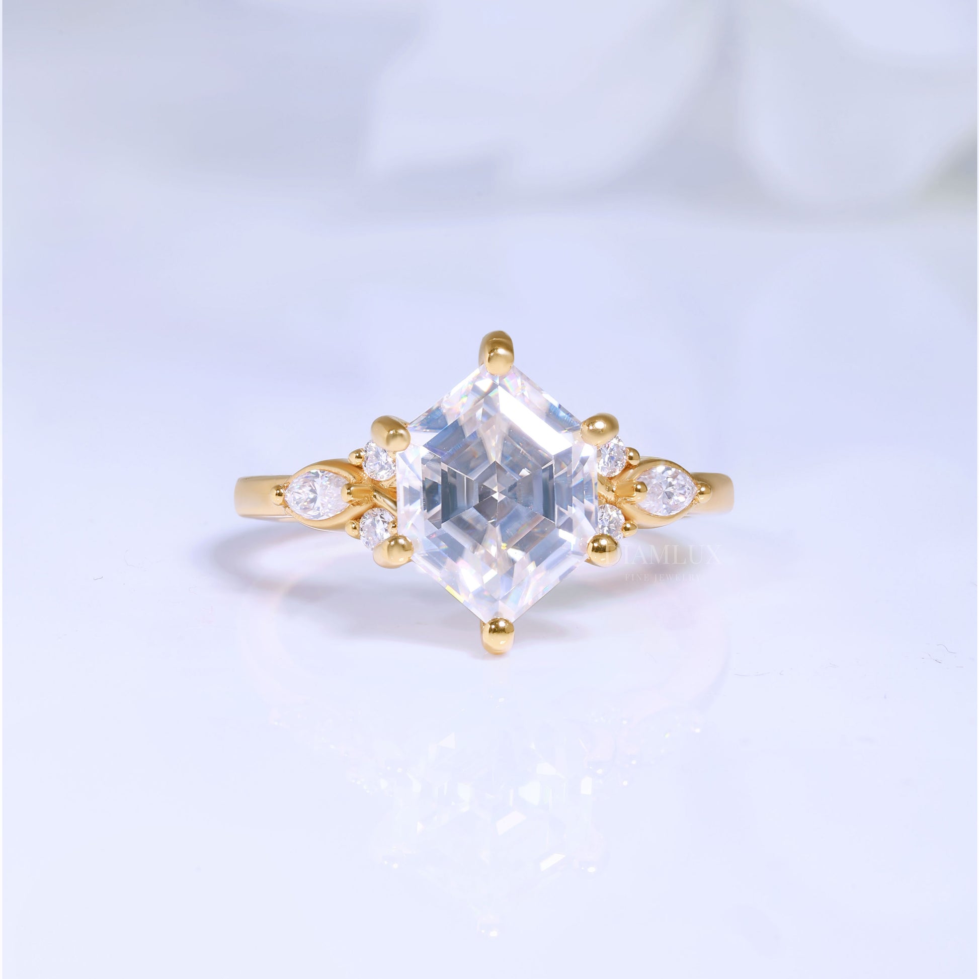 10kt Gold Hexagon Cut Lab Diamond Vintage-Inspired Ring Diamlux Fine Jewelry