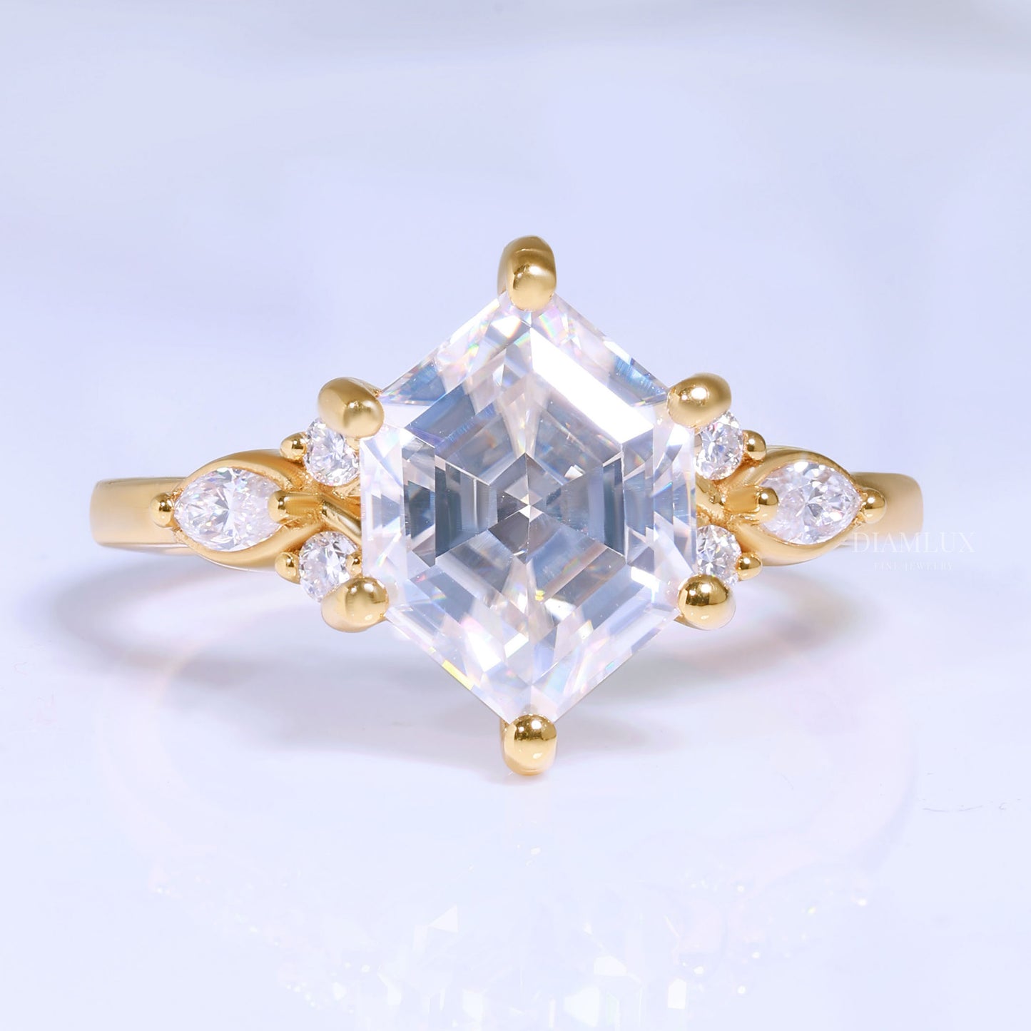 10kt Gold Hexagon Cut Lab Diamond Vintage-Inspired Ring Diamlux Fine Jewelry