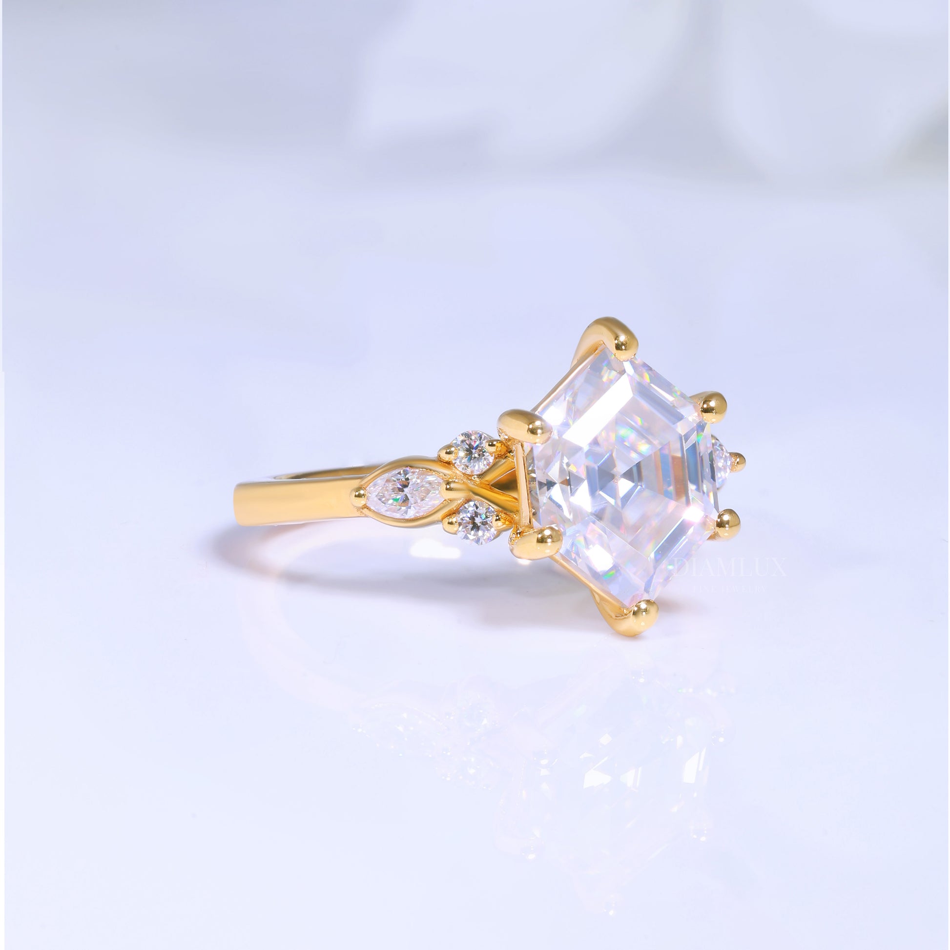 10kt Gold Hexagon Cut Lab Diamond Vintage-Inspired Ring Diamlux Fine Jewelry