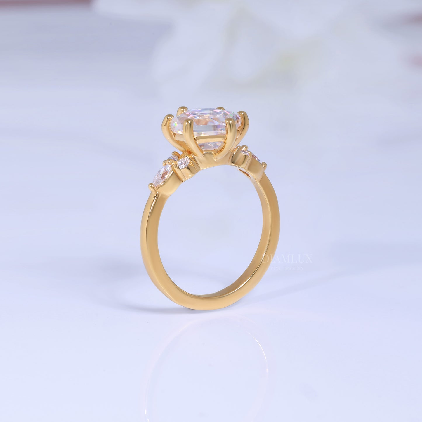 10kt Gold Hexagon Cut Lab Diamond Vintage-Inspired Ring Diamlux Fine Jewelry