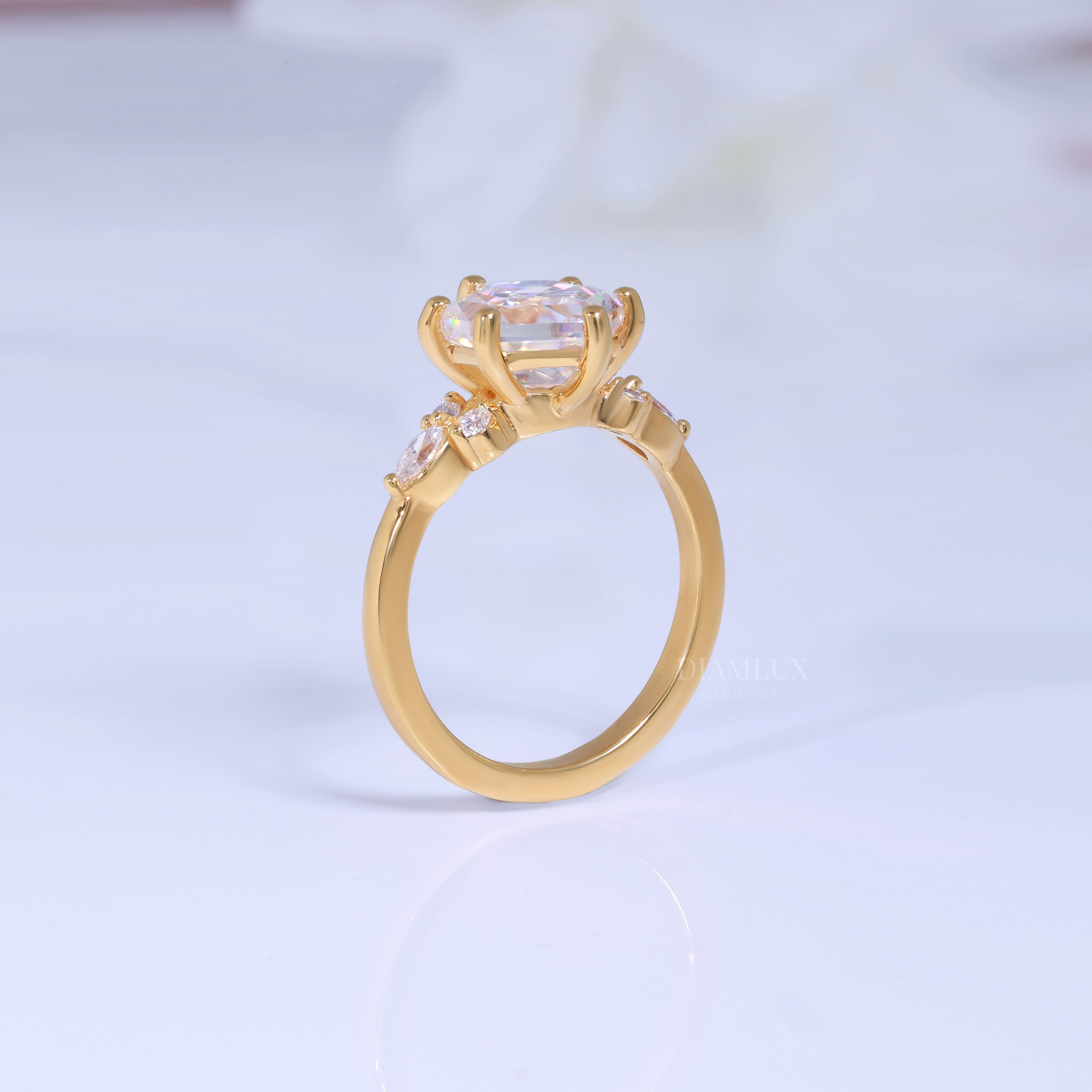 10kt Gold Hexagon Cut Lab Diamond Vintage-Inspired Ring Diamlux Fine Jewelry