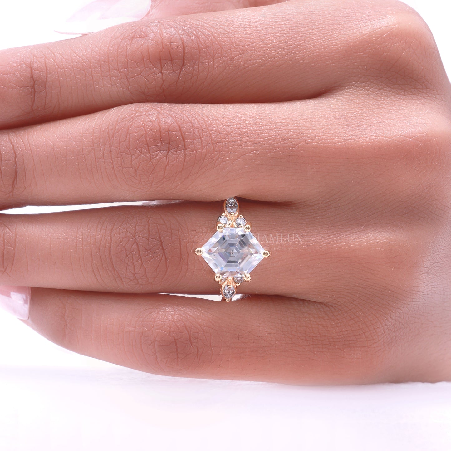 10kt Gold Hexagon Cut Lab Diamond Vintage-Inspired Ring Diamlux Fine Jewelry