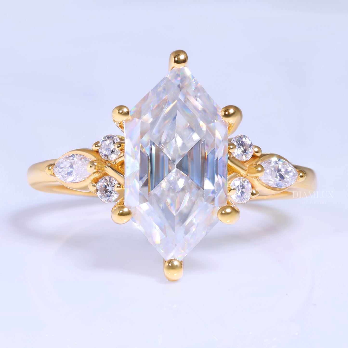 10kt Gold Hexagon Cut Lab Diamond Vintage-Inspired Ring Diamlux Fine Jewelry