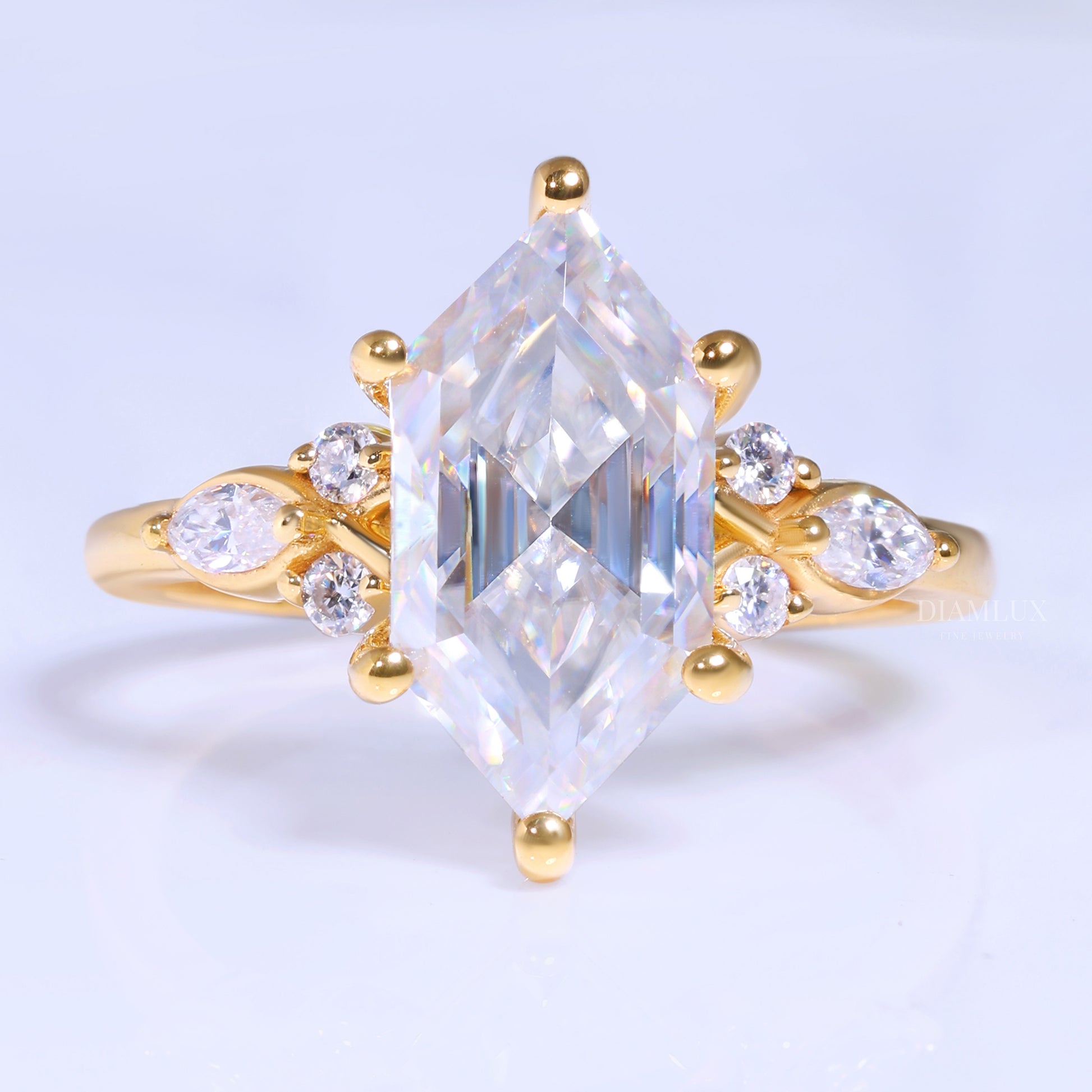 10kt Gold Hexagon Cut Lab Diamond Vintage-Inspired Ring Diamlux Fine Jewelry