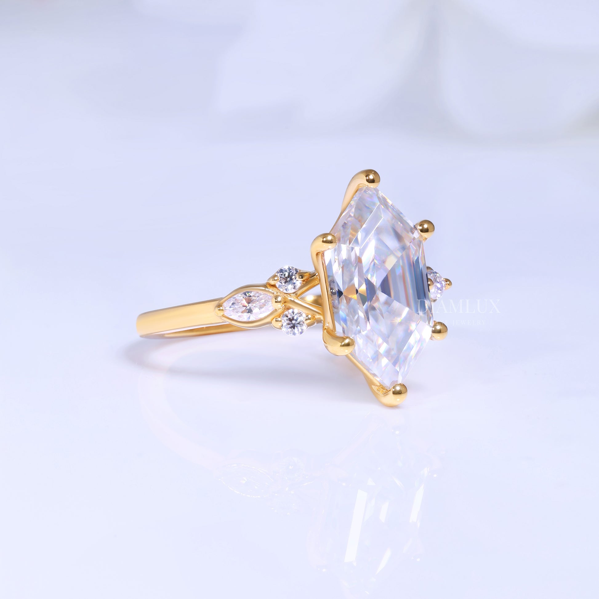 10kt Gold Hexagon Cut Lab Diamond Vintage-Inspired Ring Diamlux Fine Jewelry