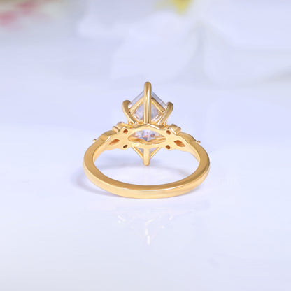 10kt Gold Hexagon Cut Lab Diamond Vintage-Inspired Ring Diamlux Fine Jewelry