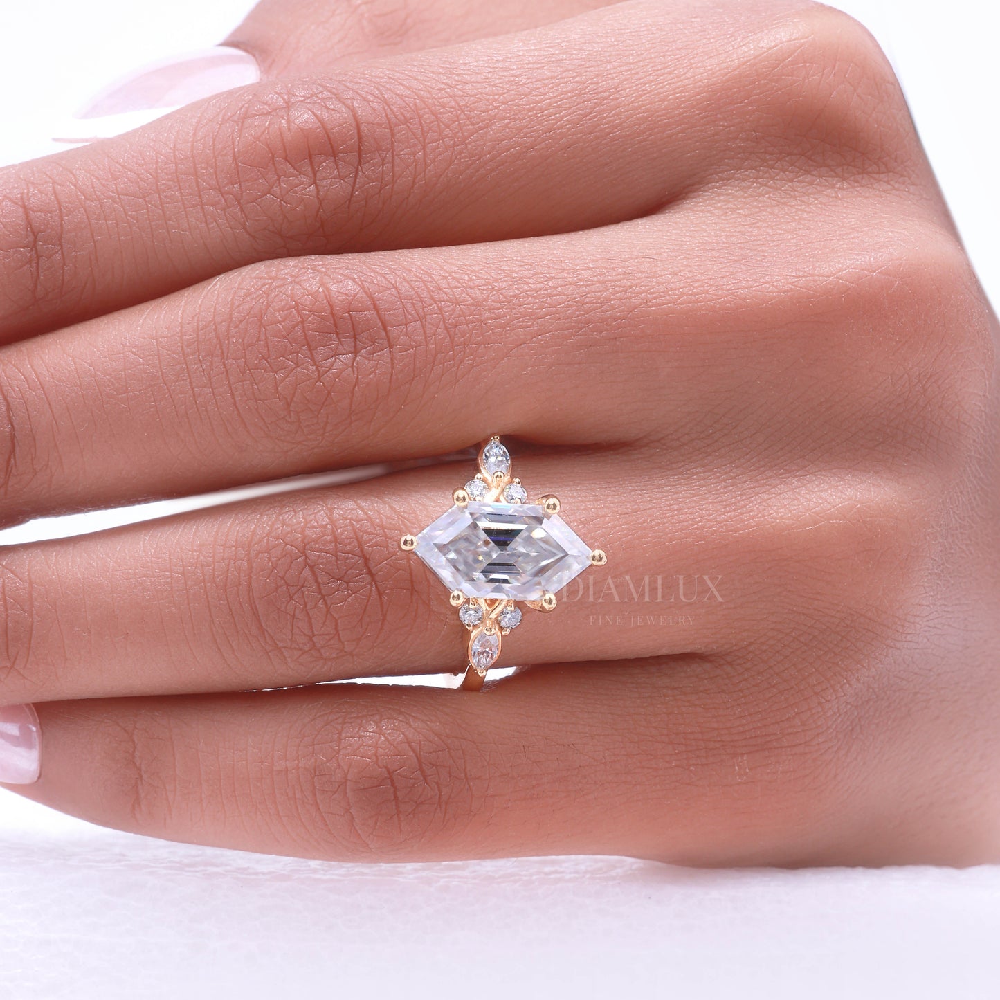 10kt Gold Hexagon Cut Lab Diamond Vintage-Inspired Ring Diamlux Fine Jewelry