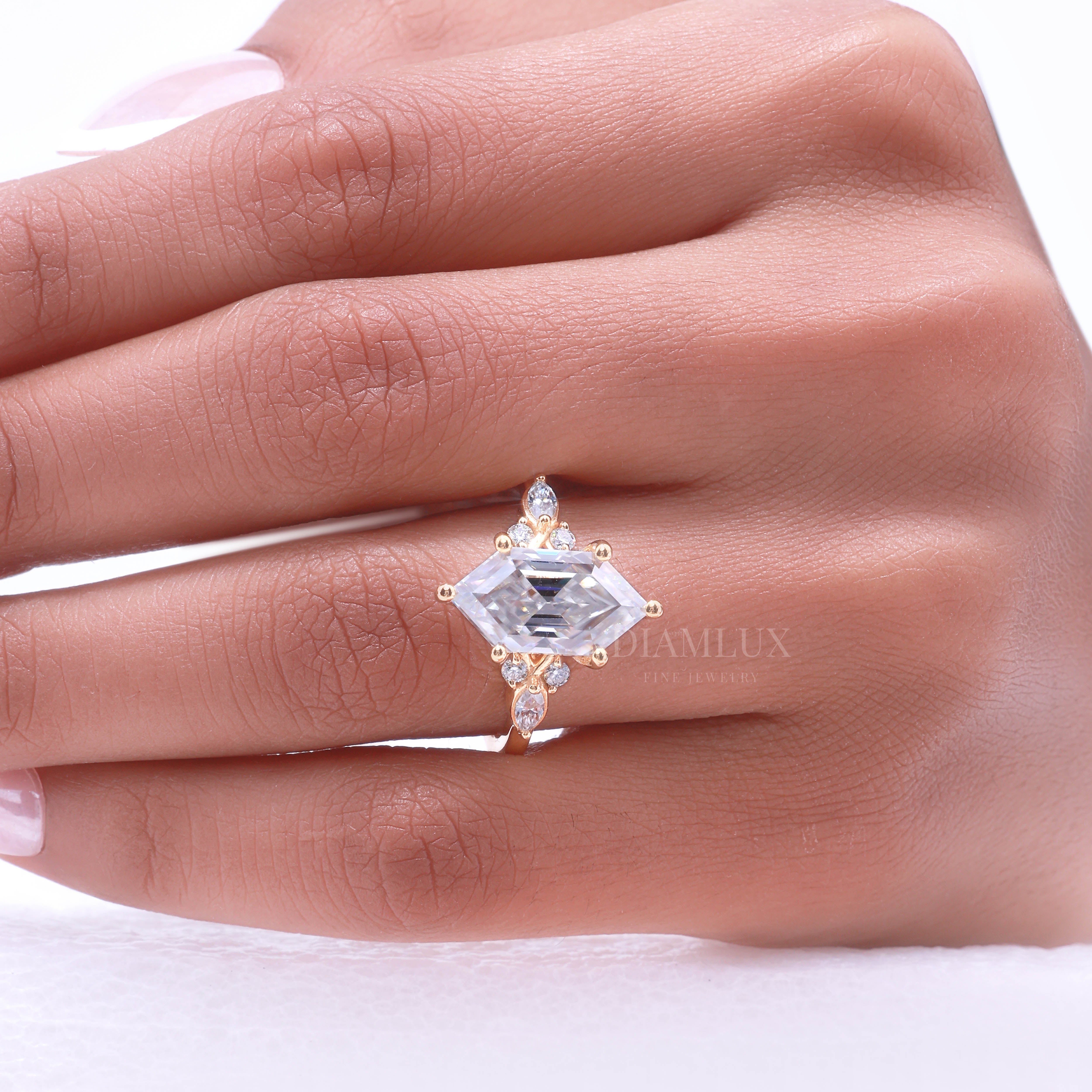 10kt Gold Hexagon Cut Lab Diamond Vintage-Inspired Ring Diamlux Fine Jewelry