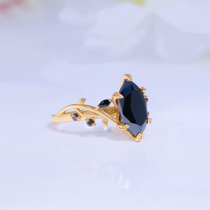 Midnight Blossom Marquise Black Gemstone Gold Ring Diamlux Fine Jewelry