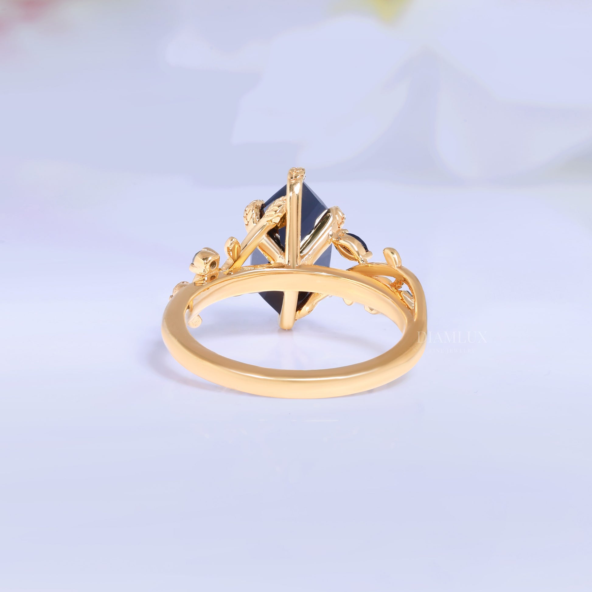 Midnight Blossom Marquise Black Gemstone Gold Ring Diamlux Fine Jewelry