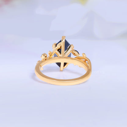 Midnight Blossom Marquise Black Gemstone Gold Ring Diamlux Fine Jewelry
