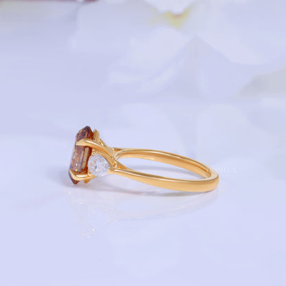 Yellow Gold Oval Brown Gemstone Three-Stone Ring Diamlux Fine Jewelry