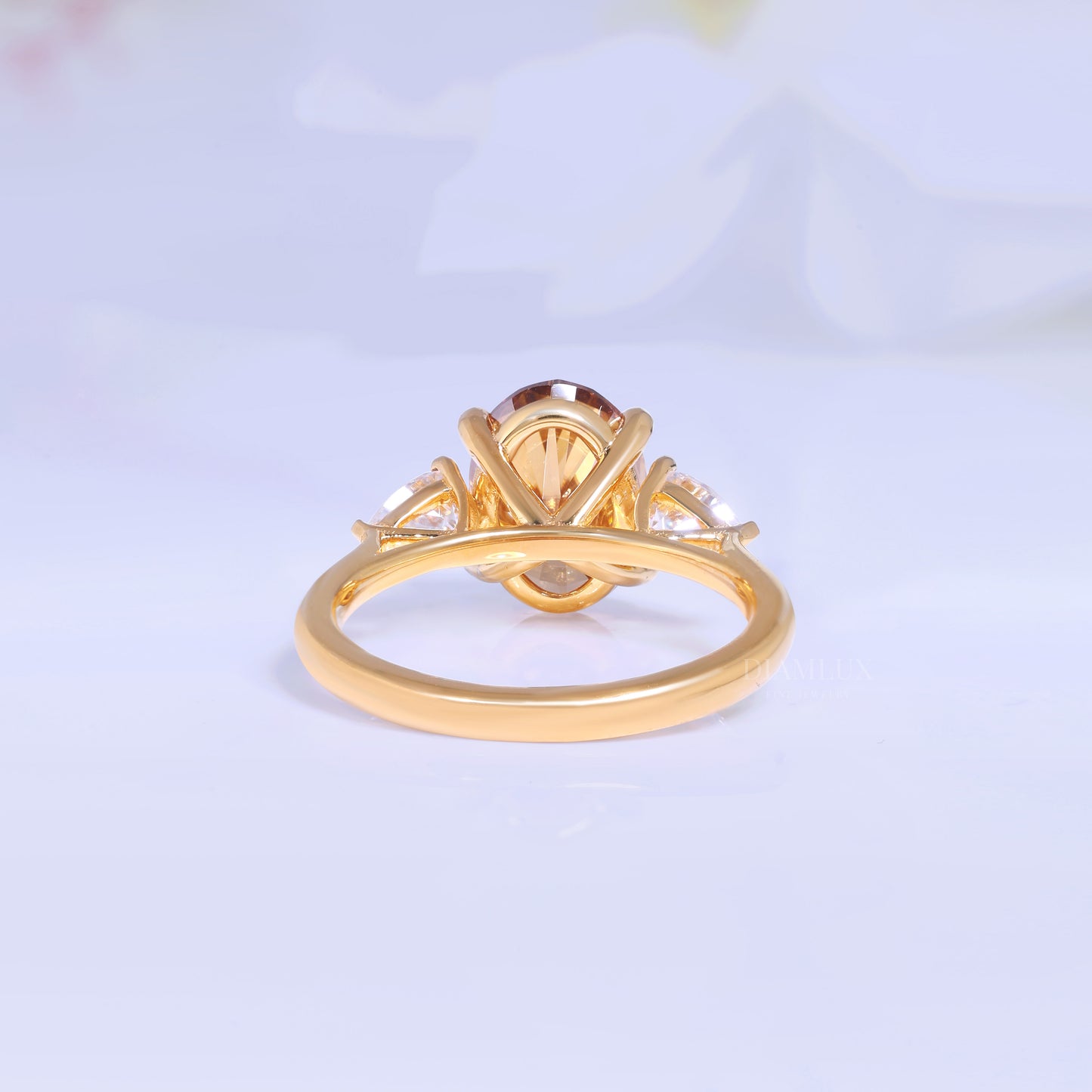 Yellow Gold Oval Brown Gemstone Three-Stone Ring Diamlux Fine Jewelry