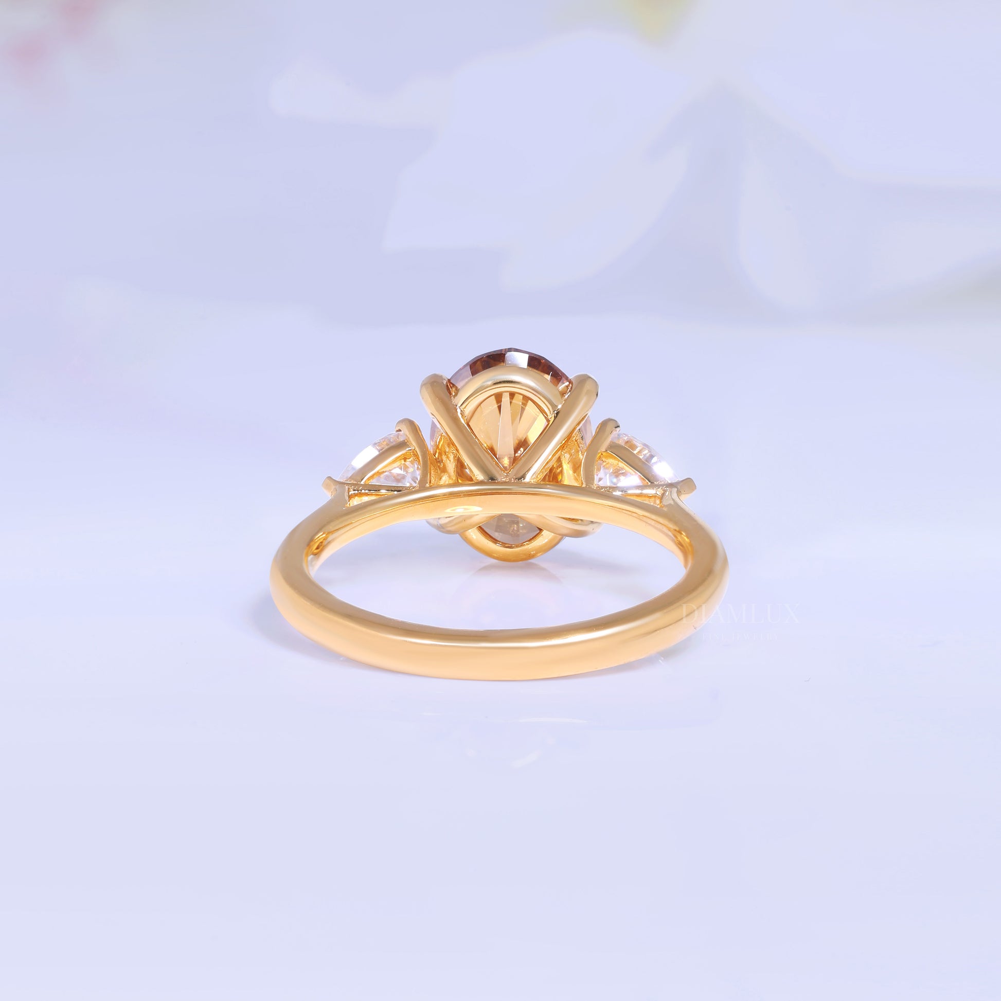 Yellow Gold Oval Brown Gemstone Three-Stone Ring Diamlux Fine Jewelry