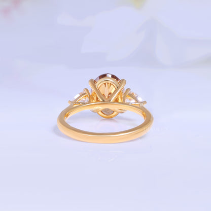 Yellow Gold Oval Brown Gemstone Three-Stone Ring Diamlux Fine Jewelry