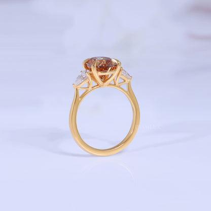 Yellow Gold Oval Brown Gemstone Three-Stone Ring Diamlux Fine Jewelry