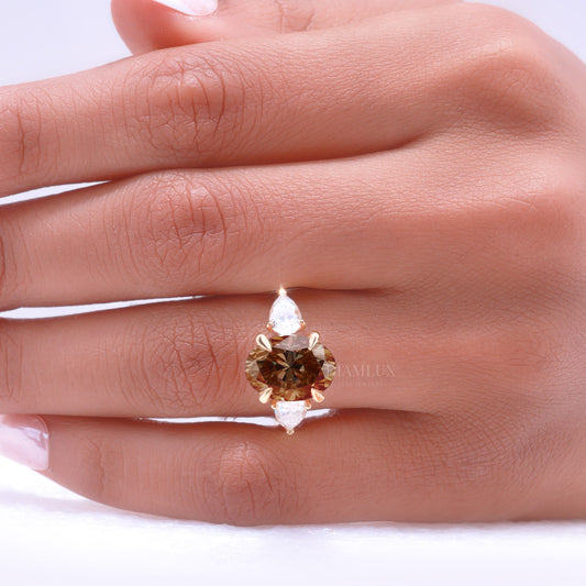 Yellow Gold Oval Brown Gemstone Three-Stone Ring Diamlux Fine Jewelry