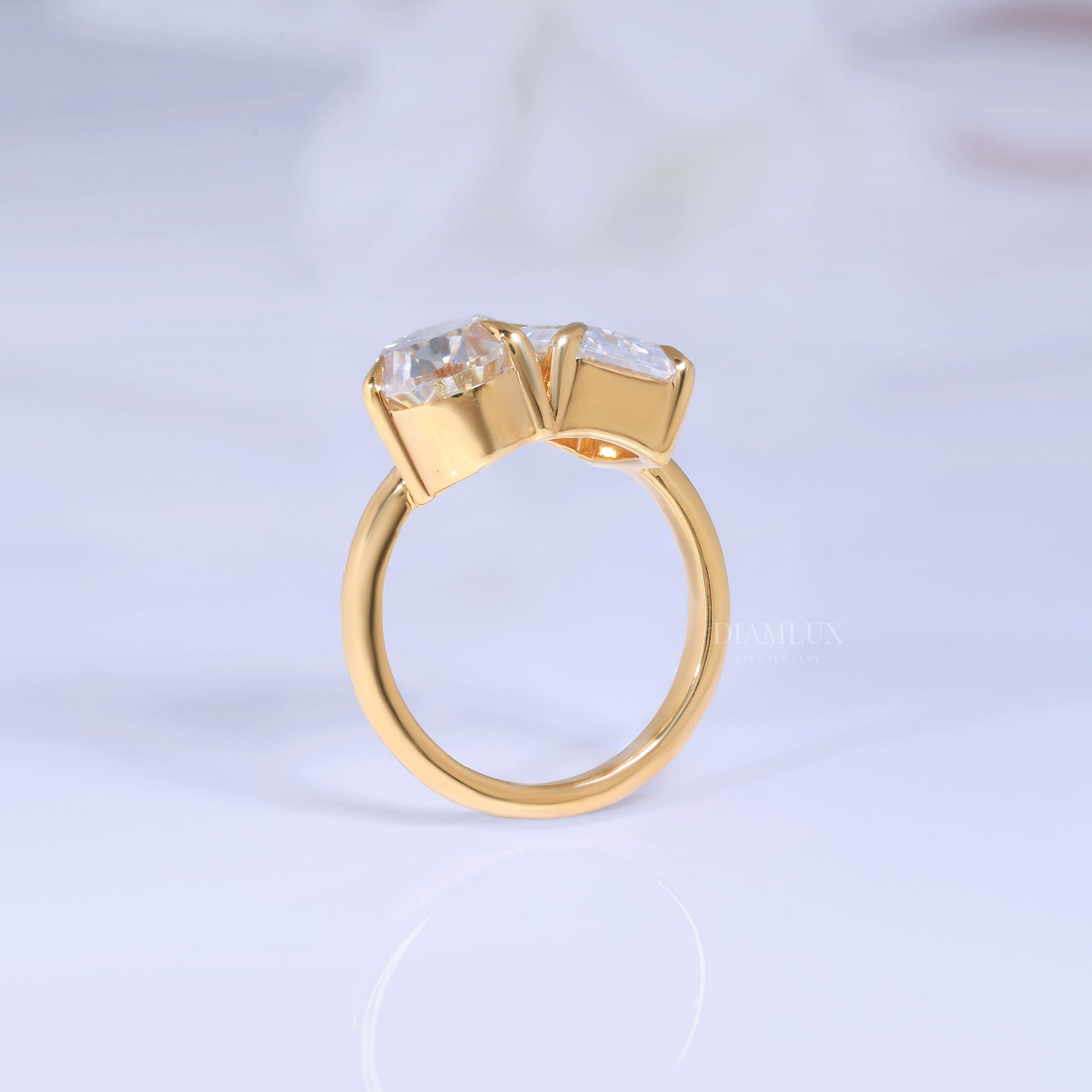 Yellow Gold Toi et Moi Ring with Pear and Radiant Cut Clear Gemstones Diamlux Fine Jewelry