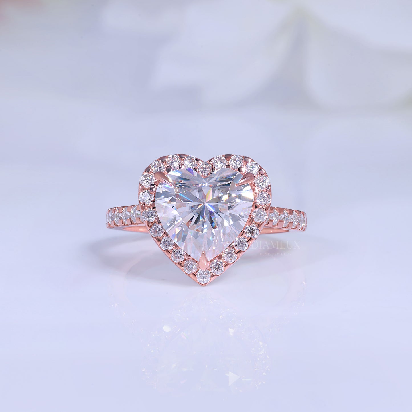 Rose Gold Heart-Shaped Diamond Halo Engagement Ring Diamlux Fine Jewelry
