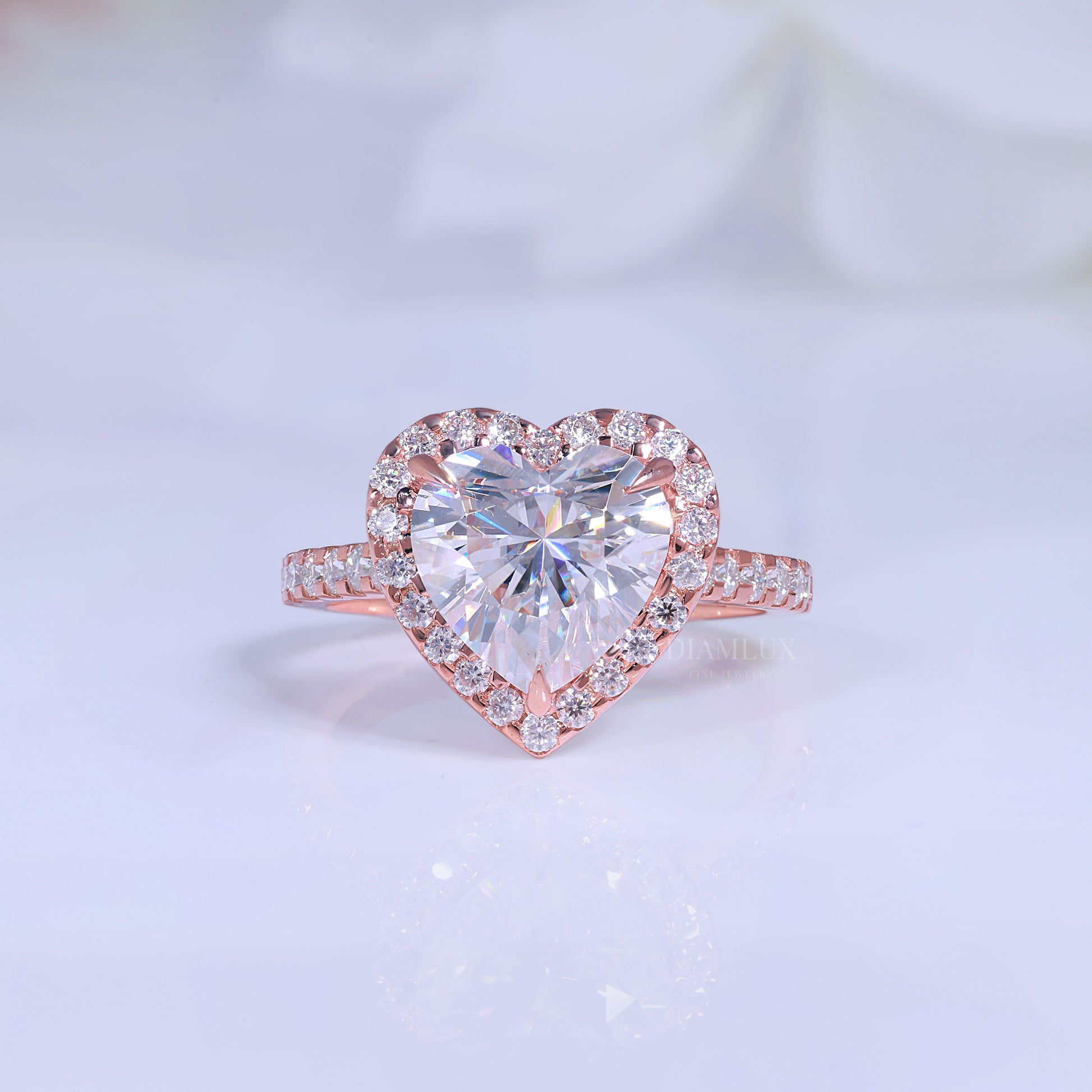 Rose Gold Heart-Shaped Diamond Halo Engagement Ring Diamlux Fine Jewelry