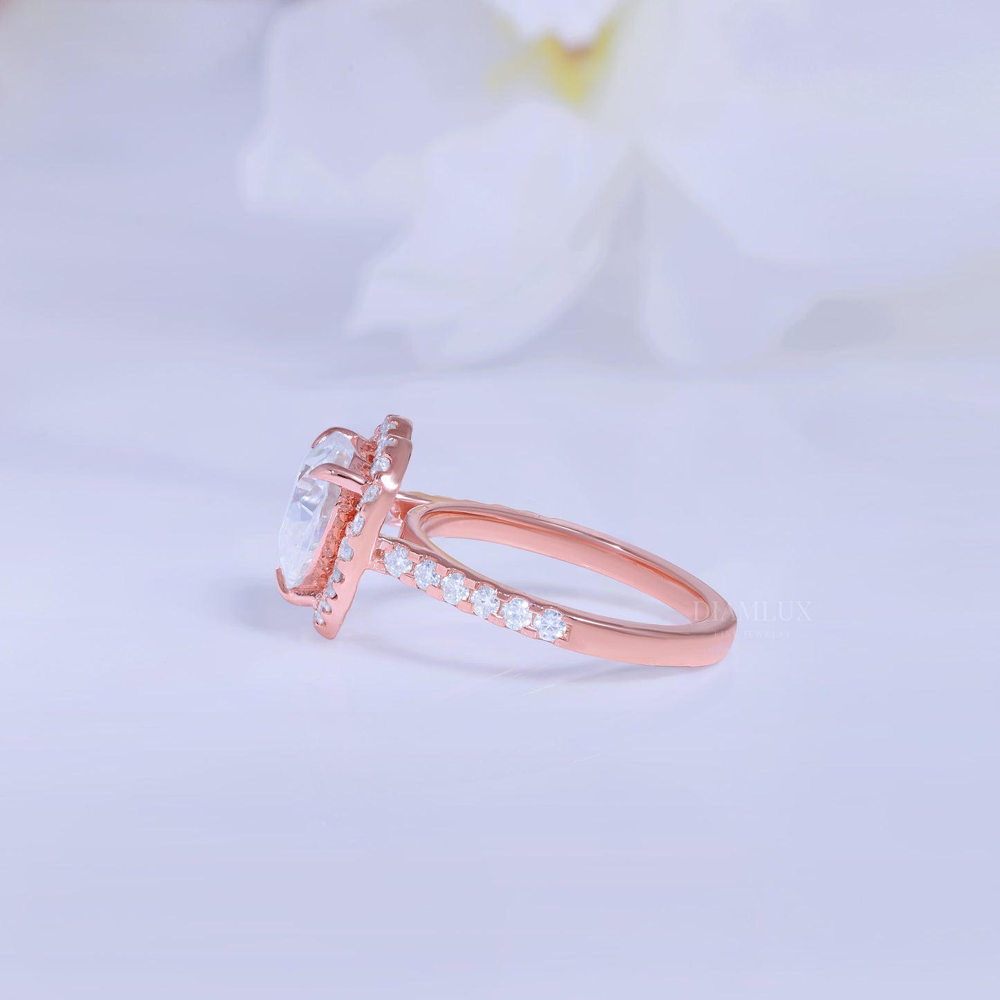 Rose Gold Heart-Shaped Diamond Halo Engagement Ring Diamlux Fine Jewelry