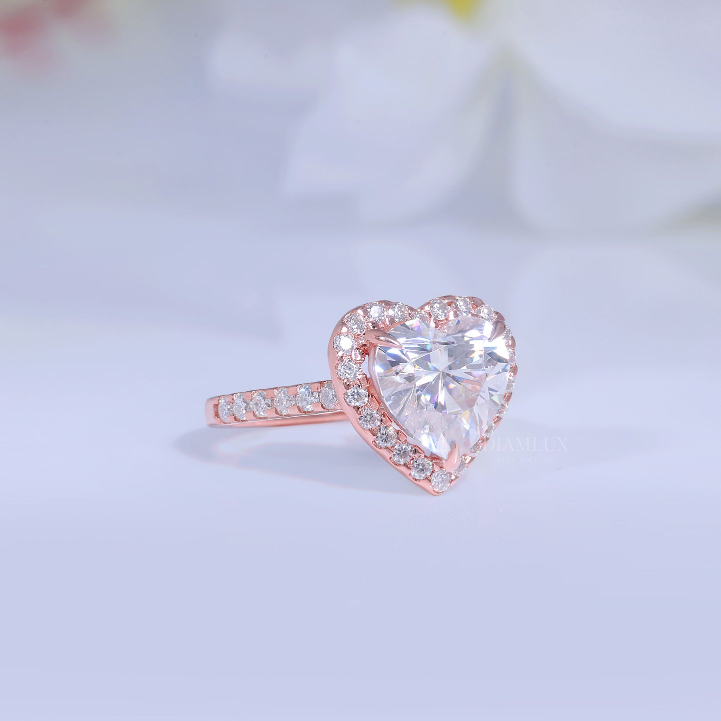 Rose Gold Heart-Shaped Diamond Halo Engagement Ring Diamlux Fine Jewelry