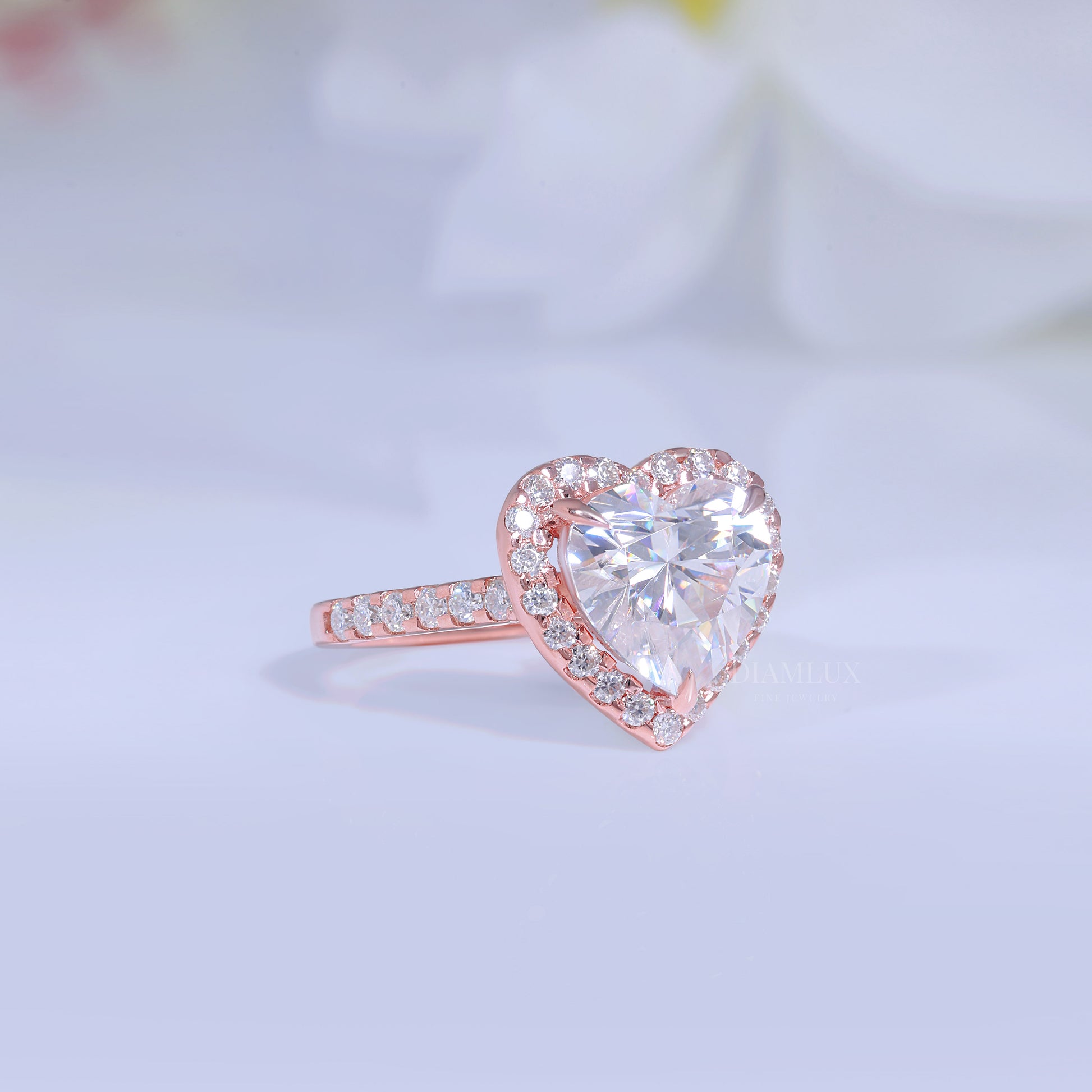 Rose Gold Heart-Shaped Diamond Halo Engagement Ring Diamlux Fine Jewelry