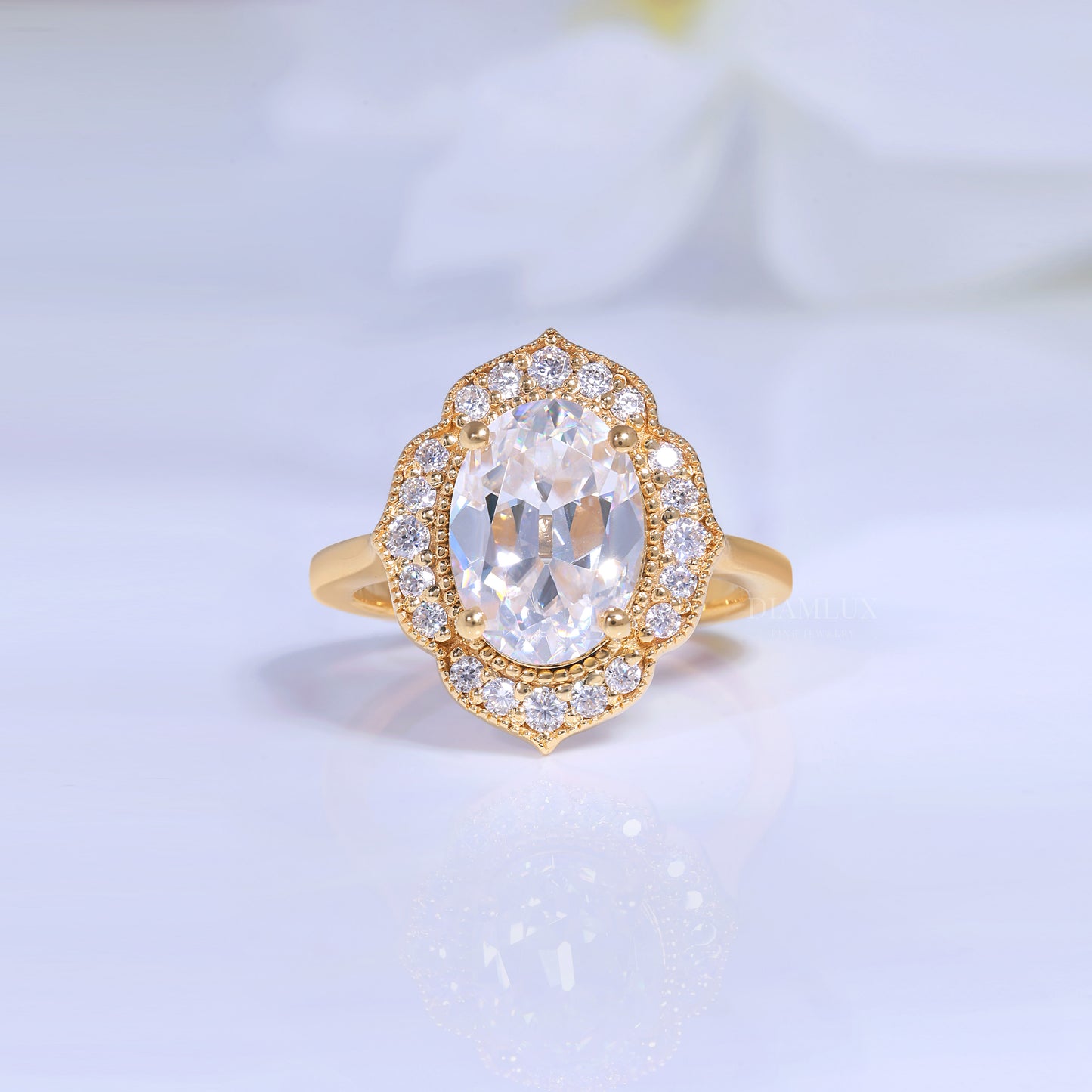 Yellow Gold Vintage-Inspired Oval Diamond Halo Ring Diamlux Fine Jewelry