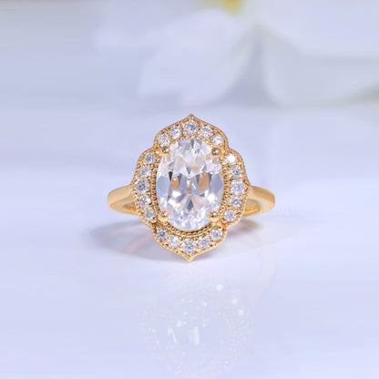 Yellow Gold Vintage-Inspired Oval Diamond Halo Ring Diamlux Fine Jewelry