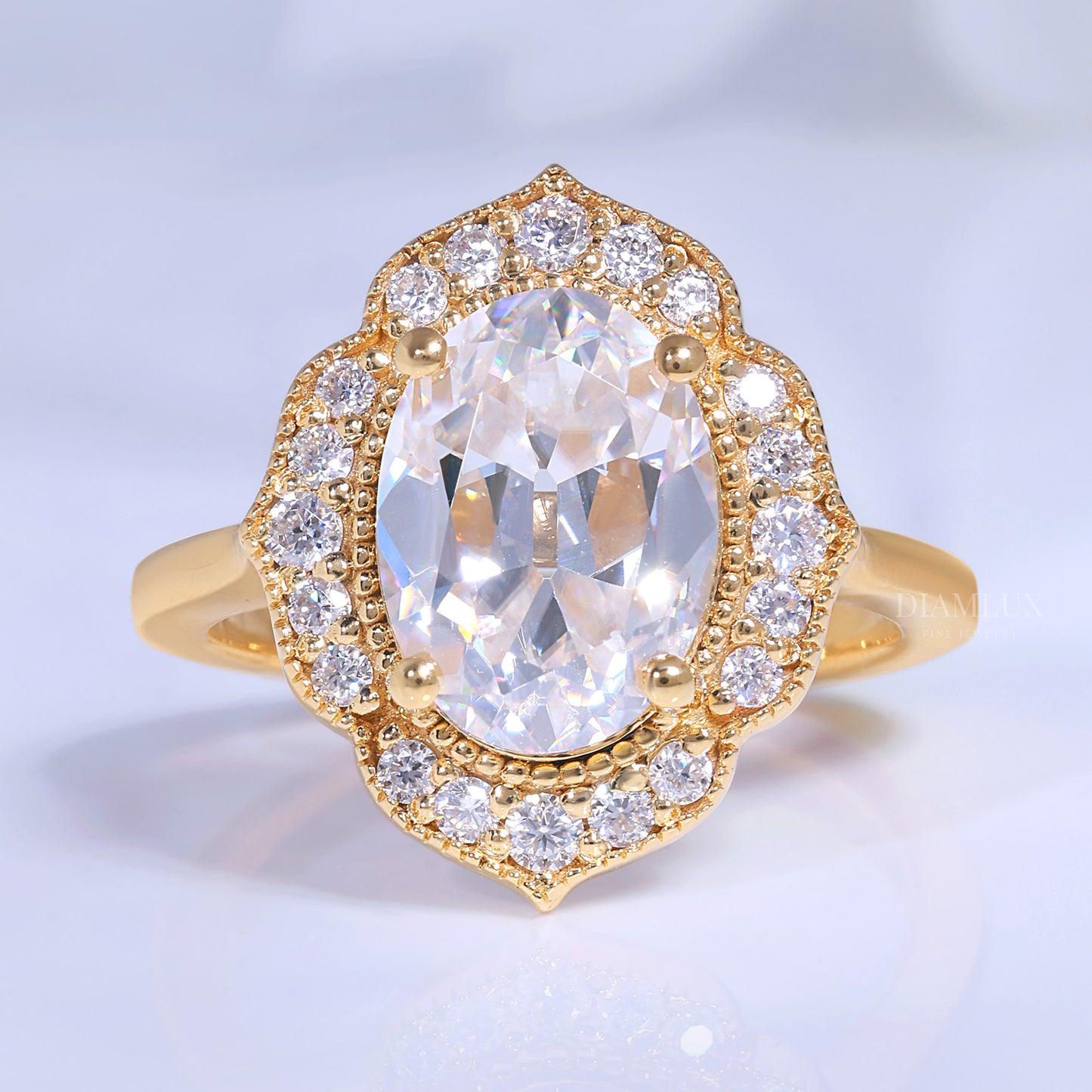 Yellow Gold Vintage-Inspired Oval Diamond Halo Ring Diamlux Fine Jewelry