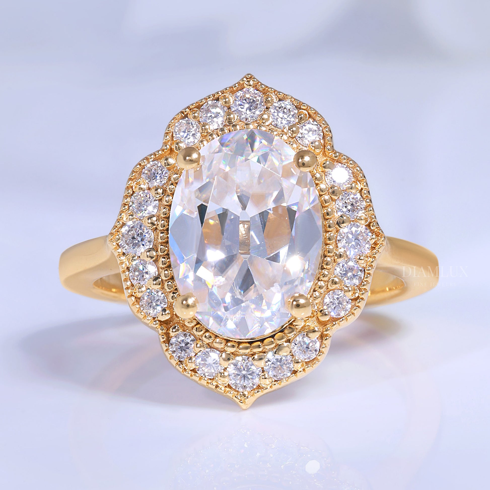 Yellow Gold Vintage-Inspired Oval Diamond Halo Ring Diamlux Fine Jewelry