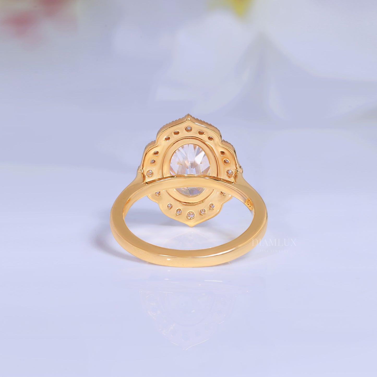 Yellow Gold Vintage-Inspired Oval Diamond Halo Ring Diamlux Fine Jewelry