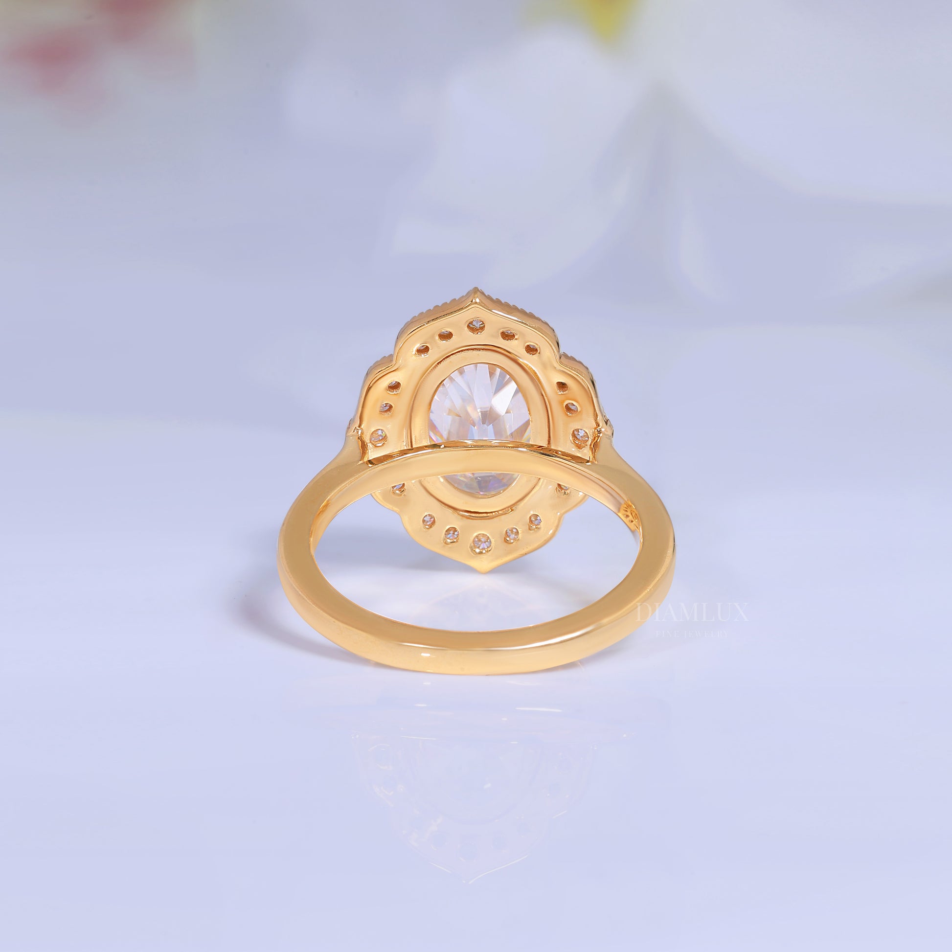 Yellow Gold Vintage-Inspired Oval Diamond Halo Ring Diamlux Fine Jewelry