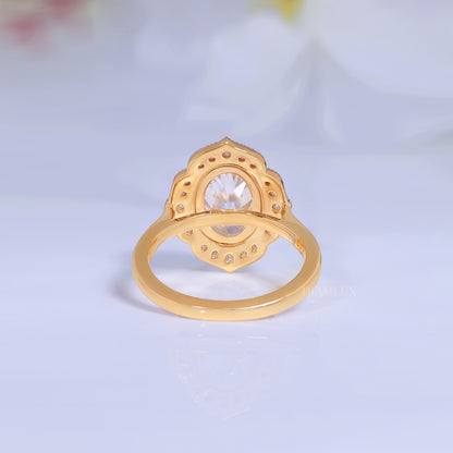 Yellow Gold Vintage-Inspired Oval Diamond Halo Ring Diamlux Fine Jewelry