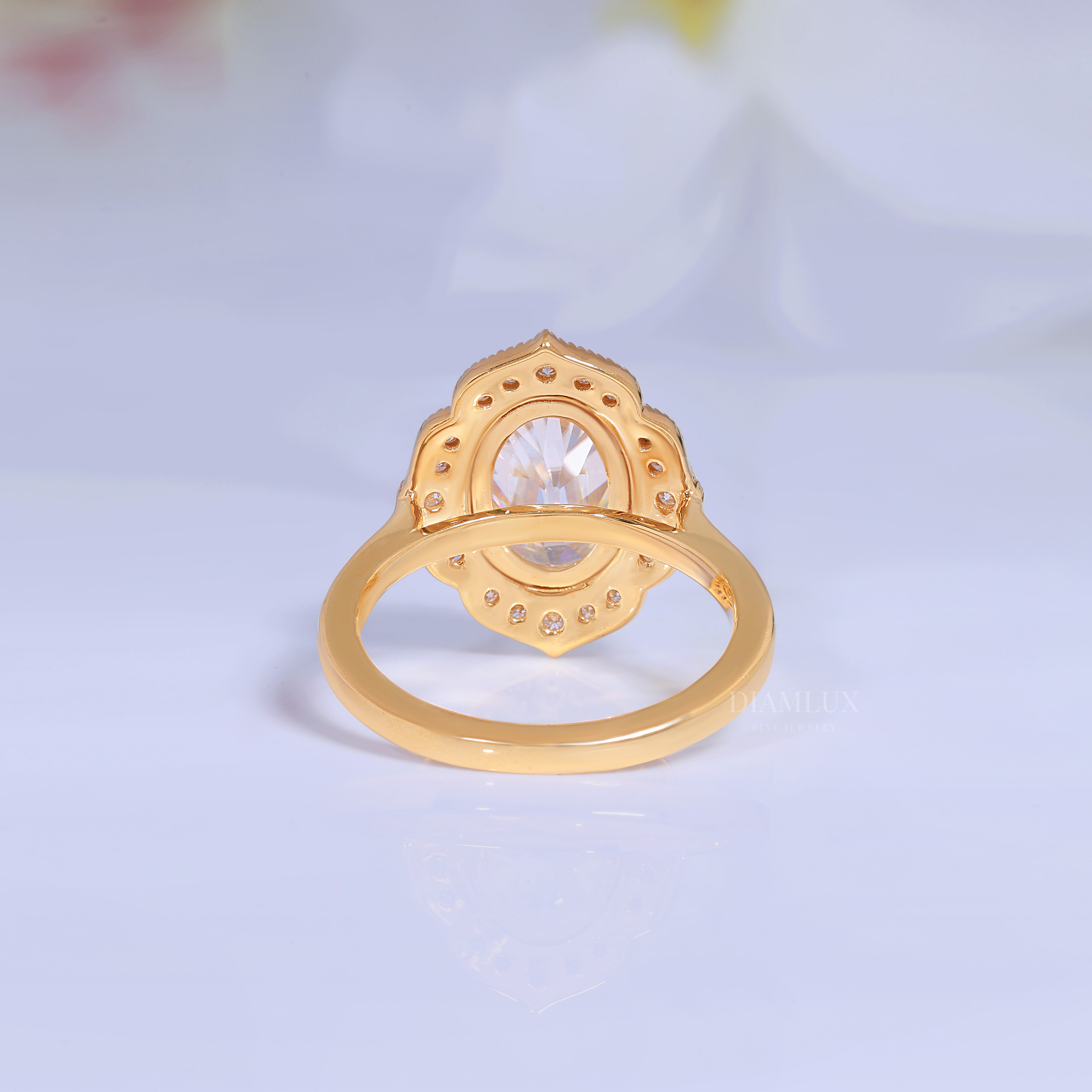 Yellow Gold Vintage-Inspired Oval Diamond Halo Ring Diamlux Fine Jewelry