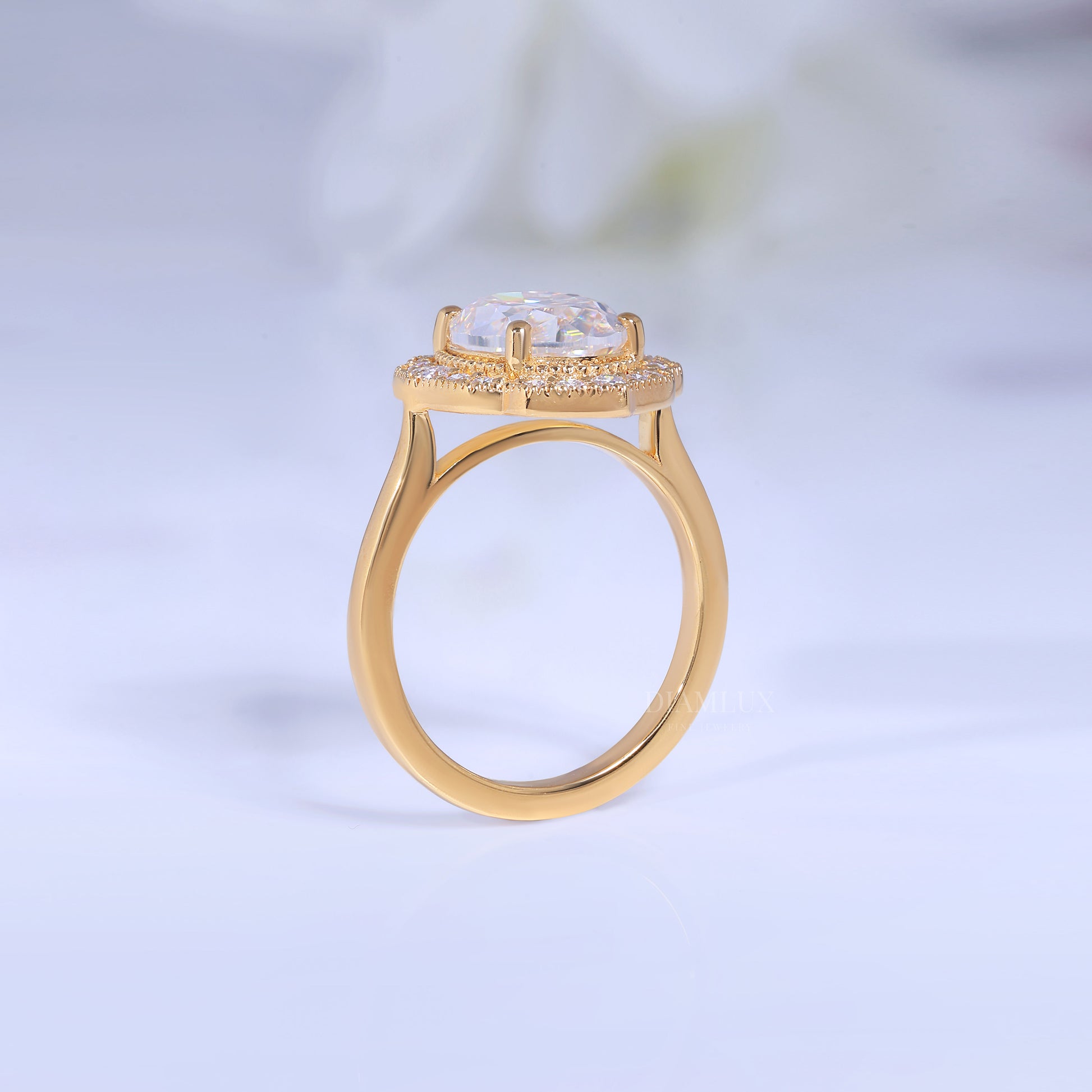 Yellow Gold Vintage-Inspired Oval Diamond Halo Ring Diamlux Fine Jewelry