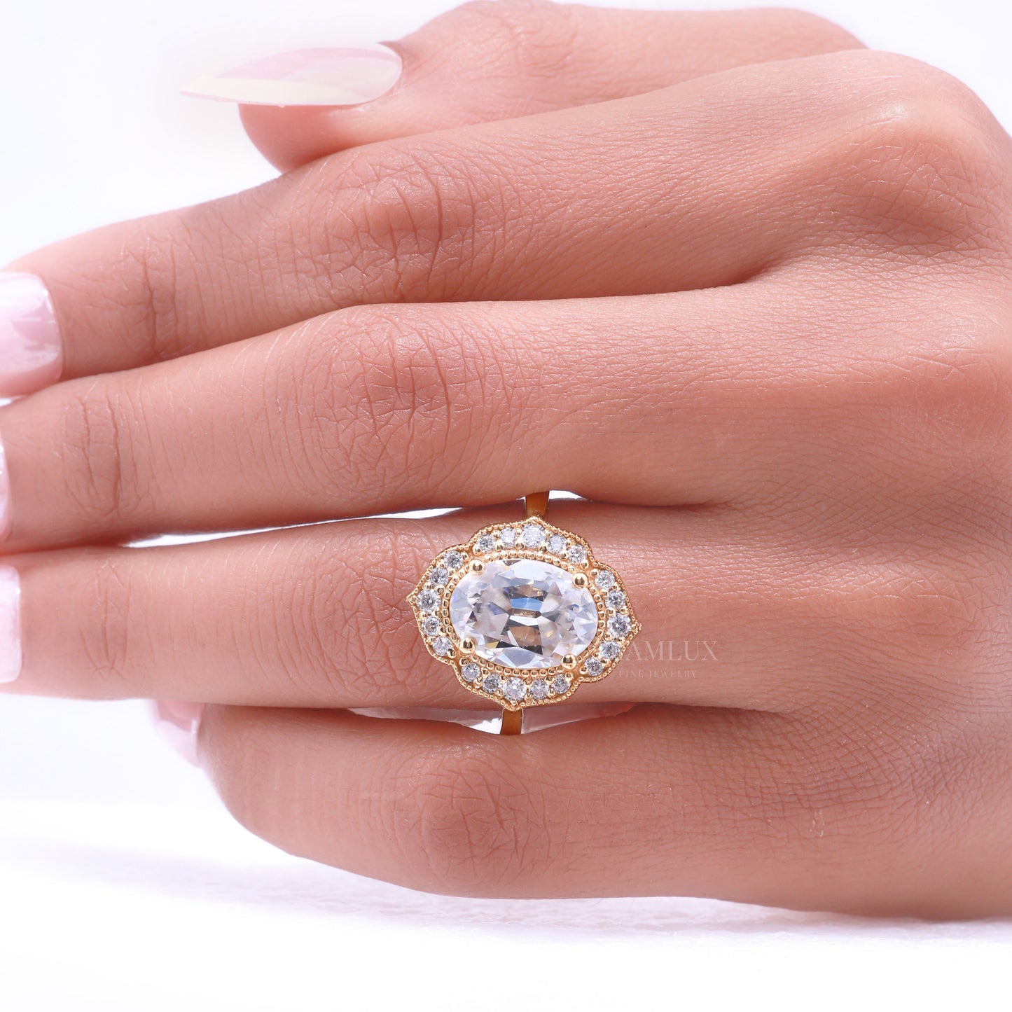 Yellow Gold Vintage-Inspired Oval Diamond Halo Ring Diamlux Fine Jewelry