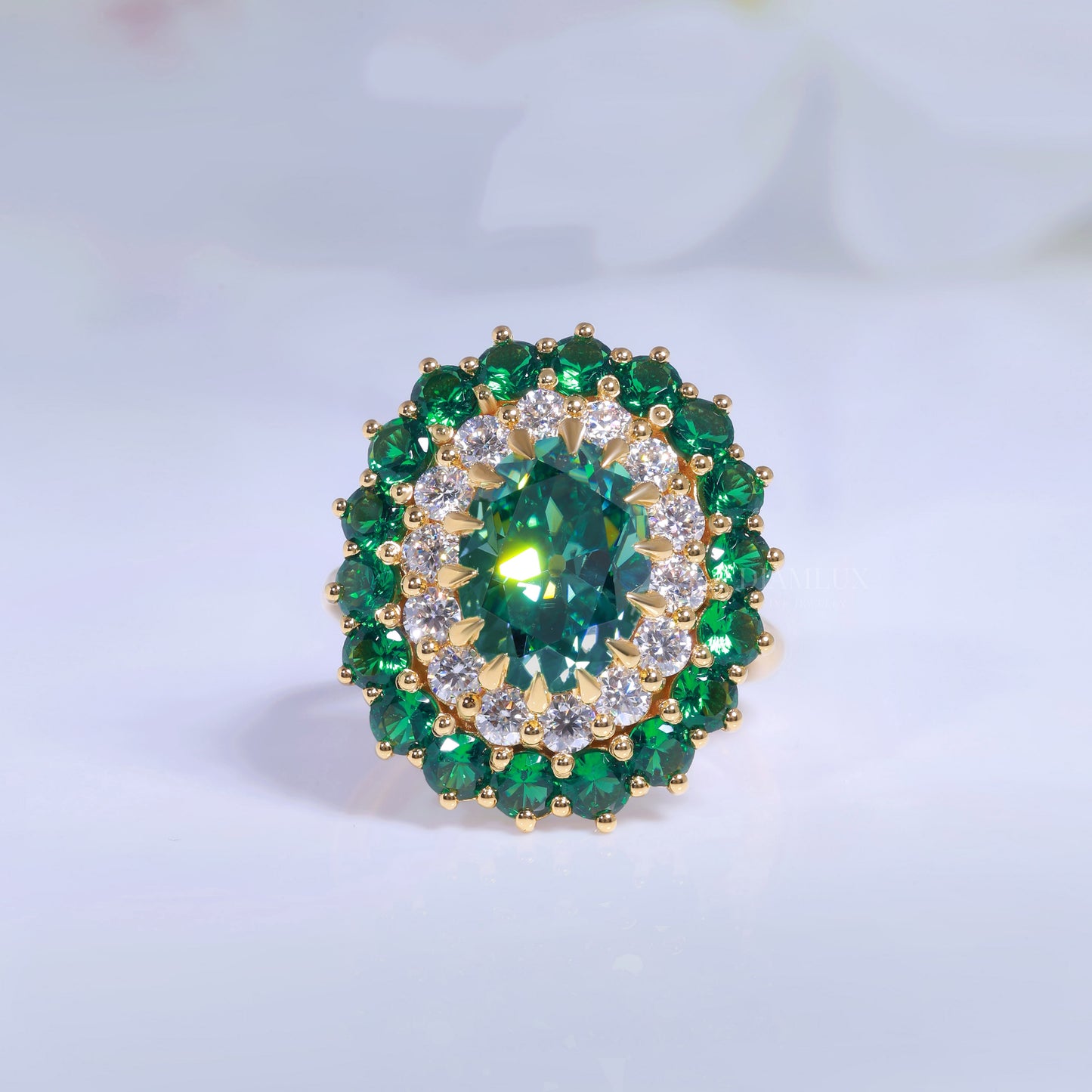 Emerald Green Crystal Cocktail Ring with Diamond Accents Diamlux Fine Jewelry