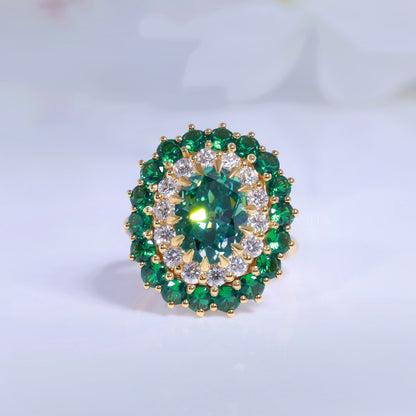 Emerald Green Crystal Cocktail Ring with Diamond Accents Diamlux Fine Jewelry