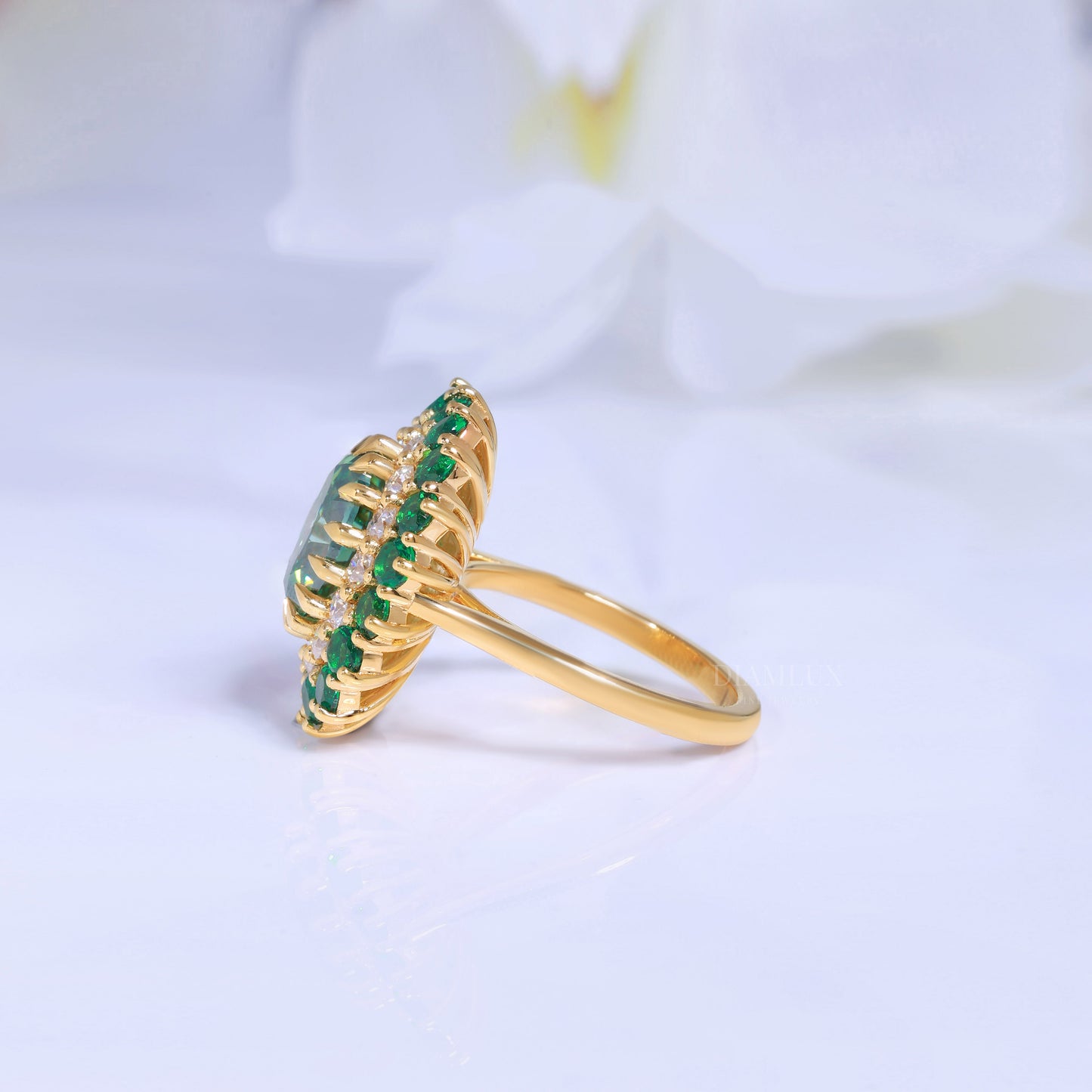 Emerald Green Crystal Cocktail Ring with Diamond Accents Diamlux Fine Jewelry