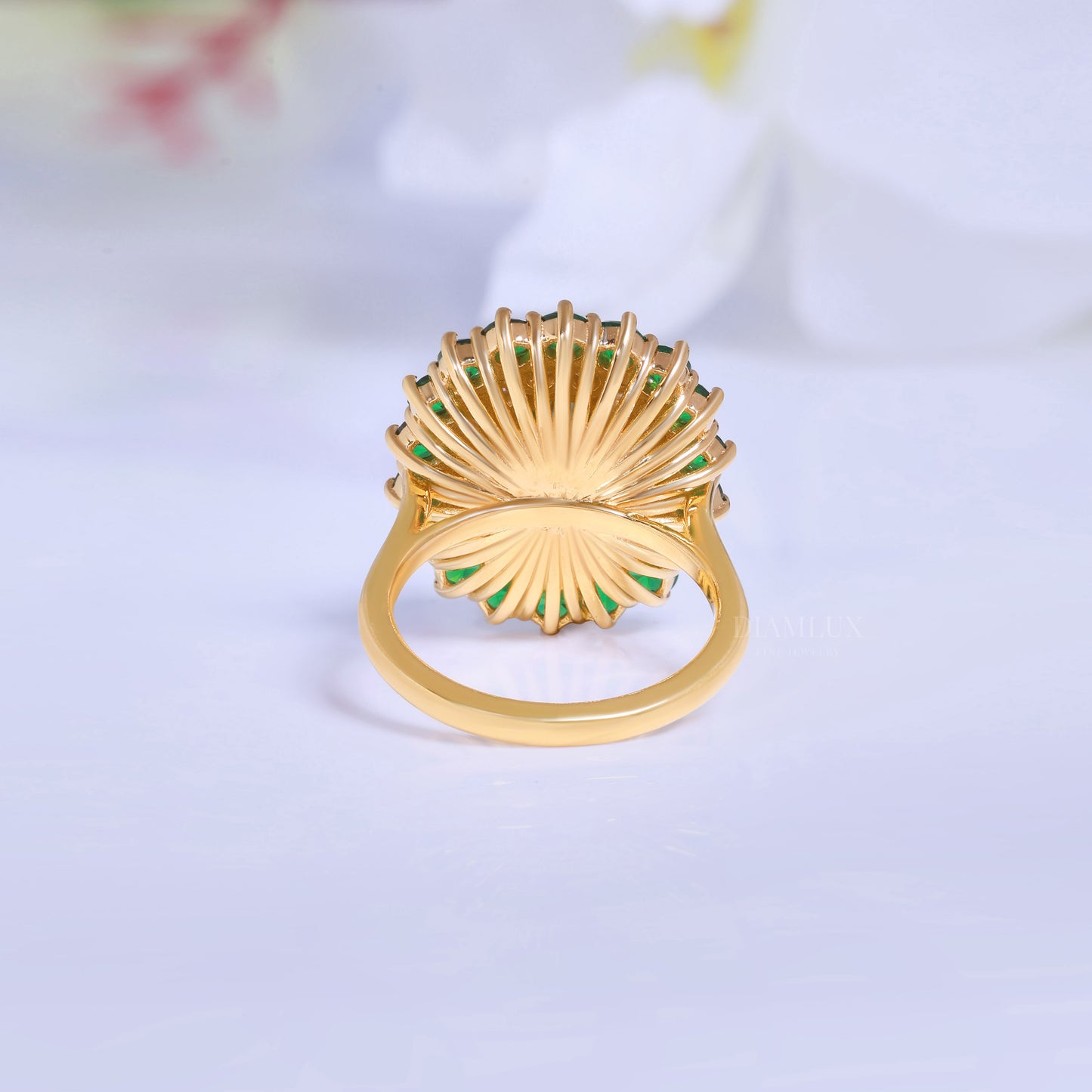 Emerald Green Crystal Cocktail Ring with Diamond Accents Diamlux Fine Jewelry