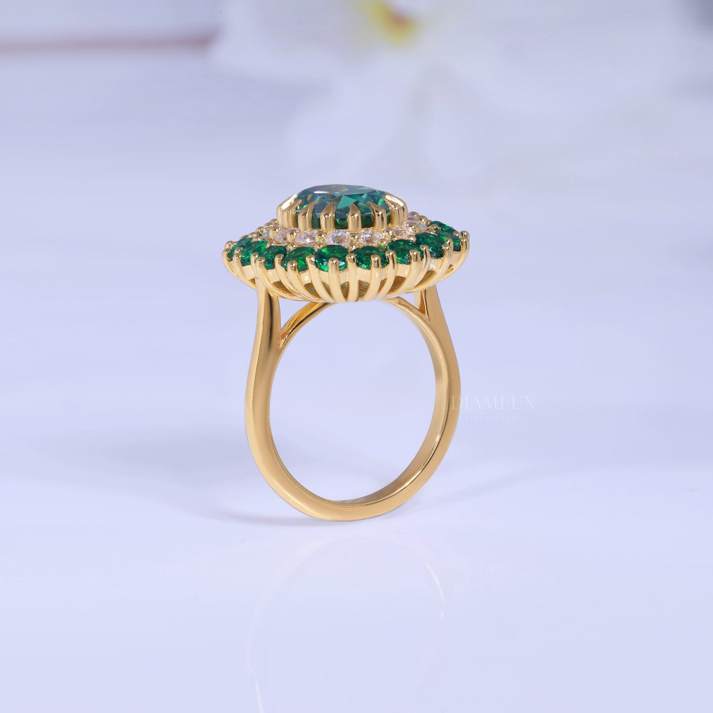 Emerald Green Crystal Cocktail Ring with Diamond Accents Diamlux Fine Jewelry